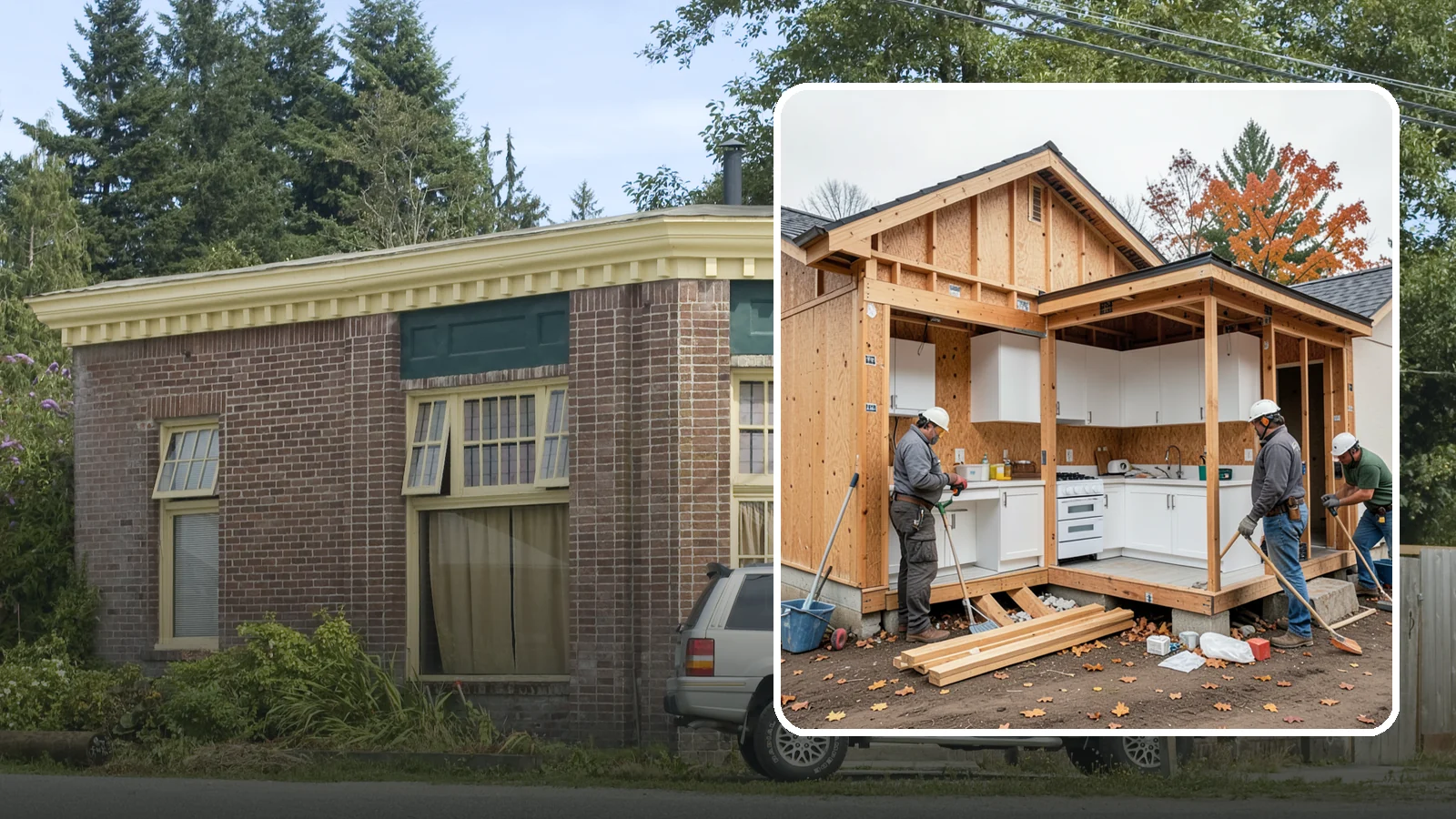 Scullery Construction in Hamilton, Skagit County, WA - Building a scullery or back kitchen to handle prep, cleanup, and mess out of sight of the main kitchen.