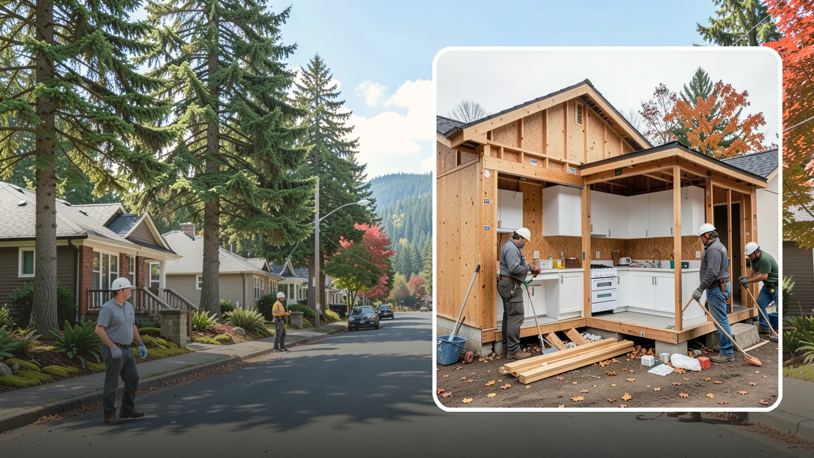 Scullery Construction in Hunts Point, King County, WA - Building a scullery or back kitchen to handle prep, cleanup, and mess out of sight of the main kitchen.
