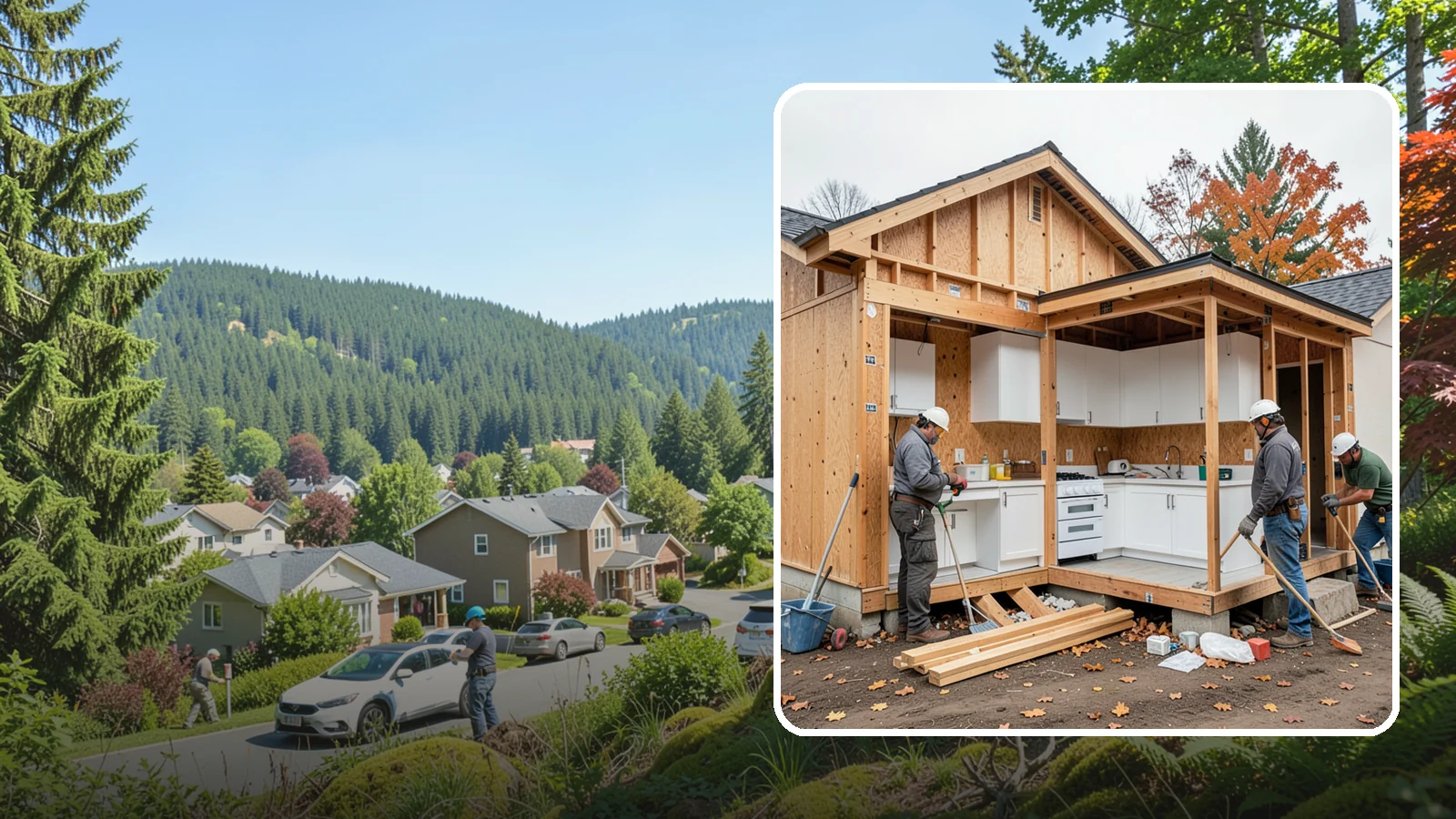 Scullery Construction in Index, Snohomish County, WA - Building a scullery or back kitchen to handle prep, cleanup, and mess out of sight of the main kitchen.