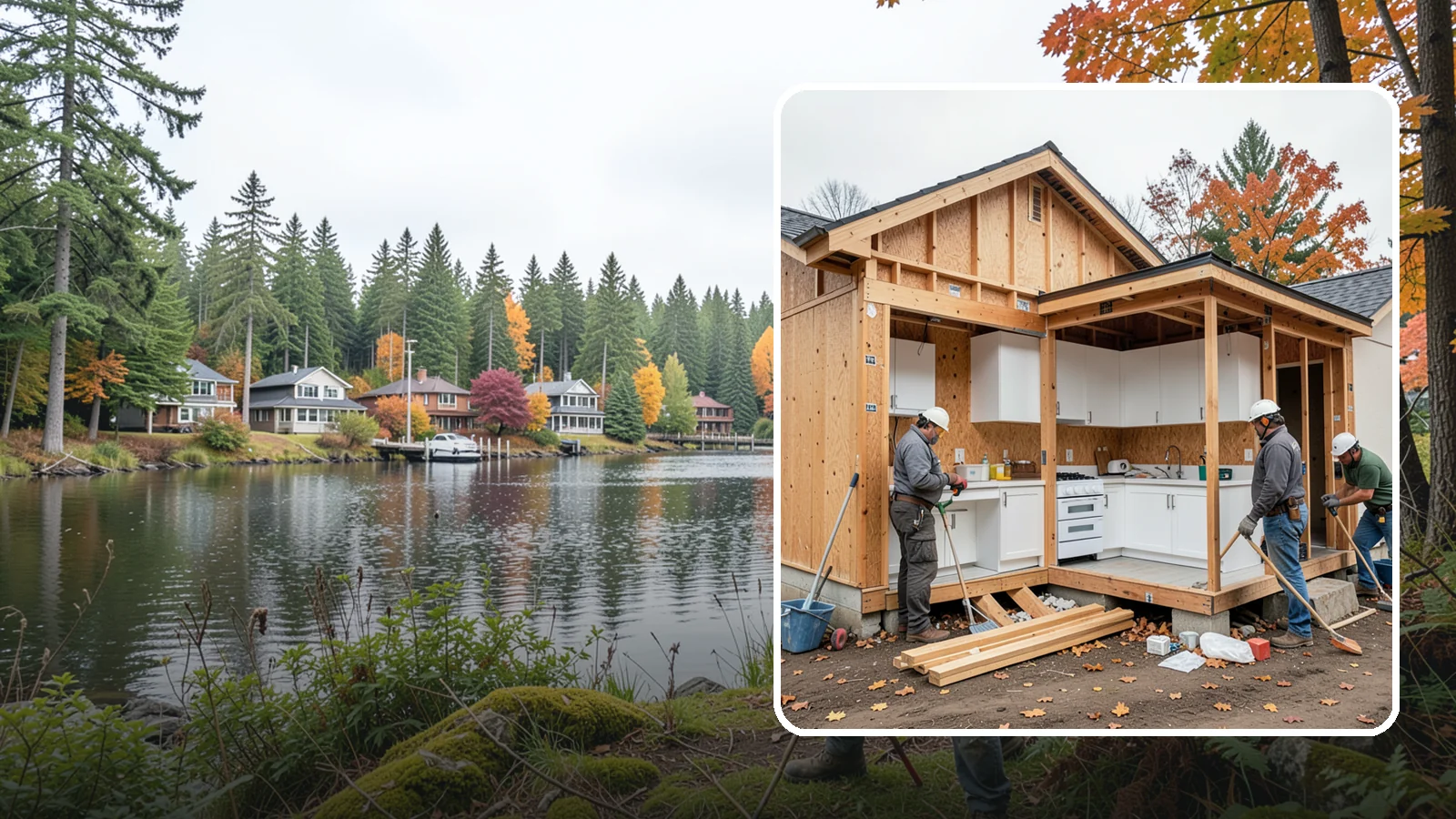 Scullery Construction in La Conner, Skagit County, WA - Building a scullery or back kitchen to handle prep, cleanup, and mess out of sight of the main kitchen.