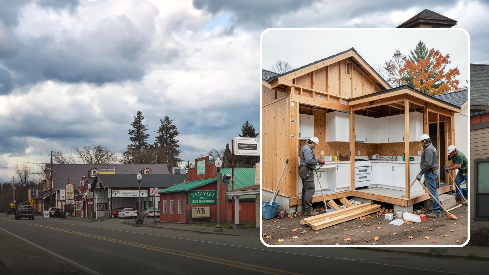 Scullery Construction in Roy, Pierce County, WA - Building a scullery or back kitchen to handle prep, cleanup, and mess out of sight of the main kitchen.