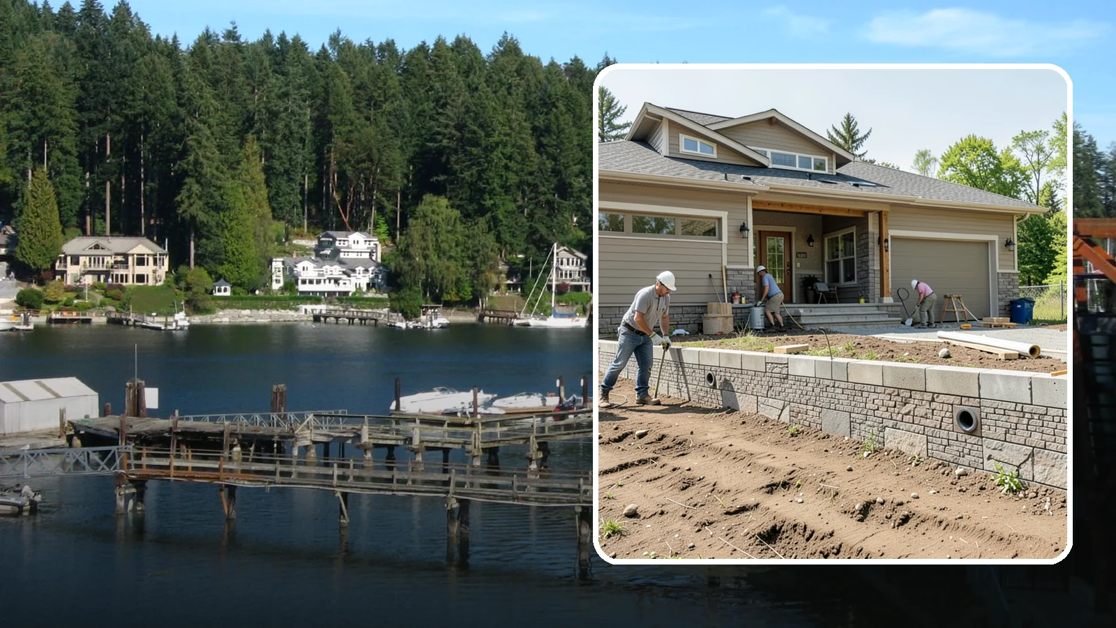 Segmental Block Retaining Wall in Gig Harbor, Pierce County, WA - Constructing a mortarless wall from interlocking concrete blocks engineered to flex with soil and seismic loads.