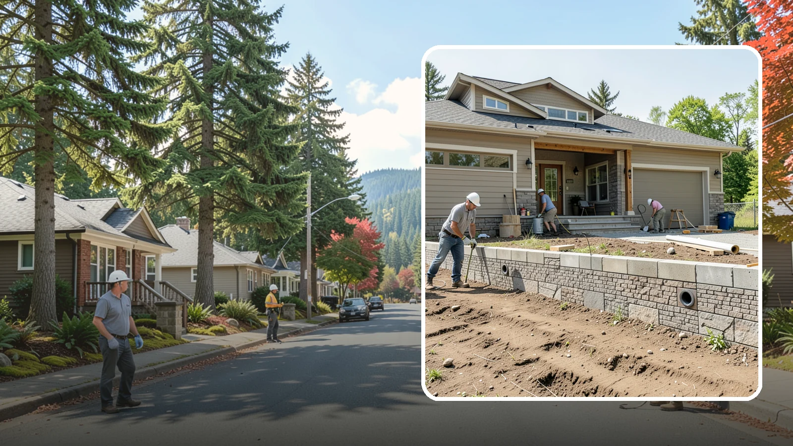 Segmental Block Retaining Wall in Hunts Point, King County, WA - Constructing a mortarless wall from interlocking concrete blocks engineered to flex with soil and seismic loads.