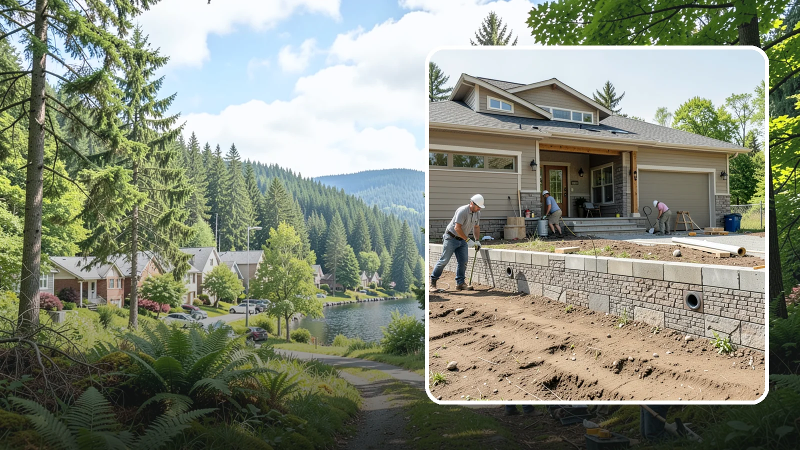 Segmental Block Retaining Wall in Lake Forest Park, King County, WA - Constructing a mortarless wall from interlocking concrete blocks engineered to flex with soil and seismic loads.