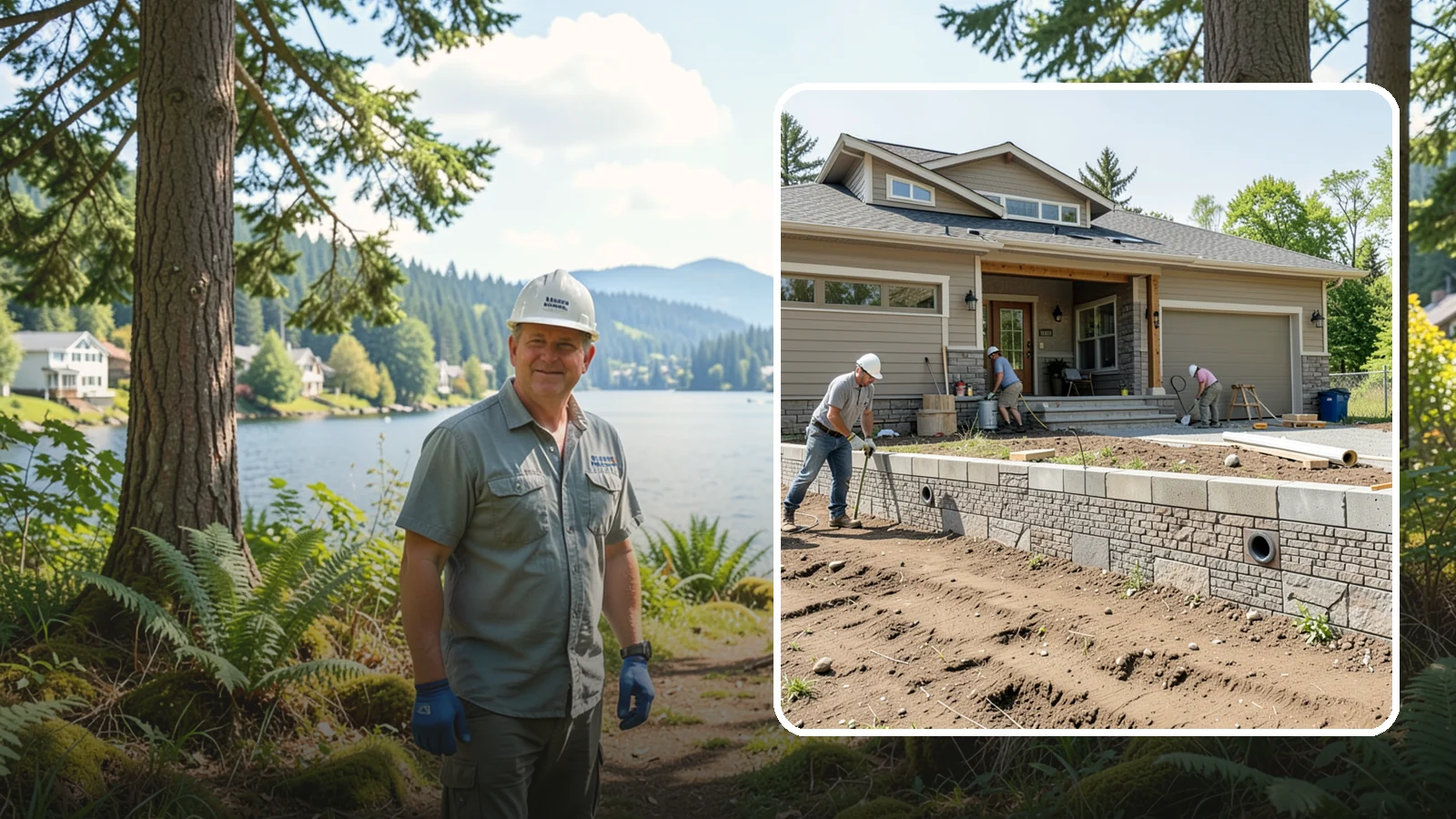 Segmental Block Retaining Wall in Milton, King County, WA - Constructing a mortarless wall from interlocking concrete blocks engineered to flex with soil and seismic loads.