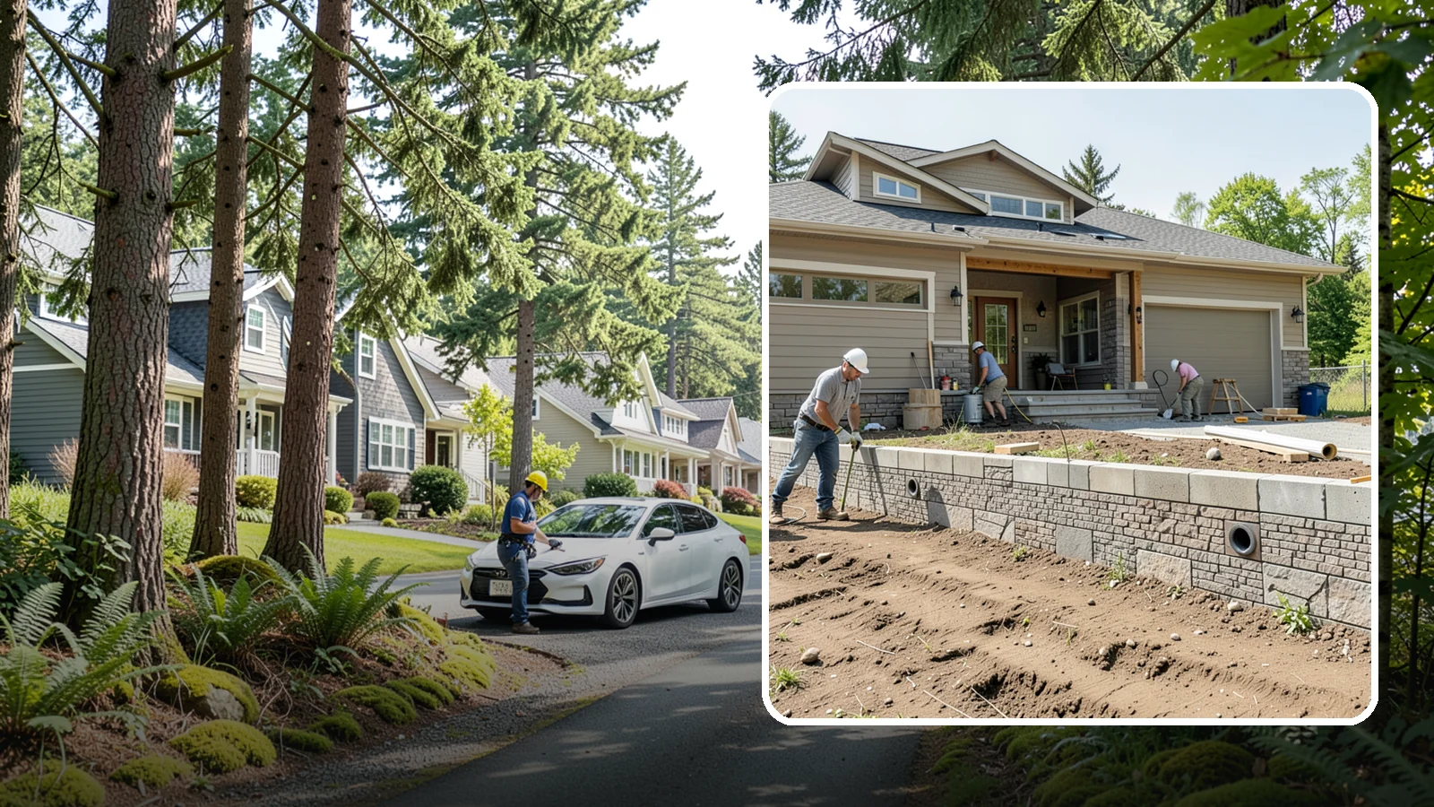 Segmental Block Retaining Wall in Normandy Park, King County, WA - Constructing a mortarless wall from interlocking concrete blocks engineered to flex with soil and seismic loads.