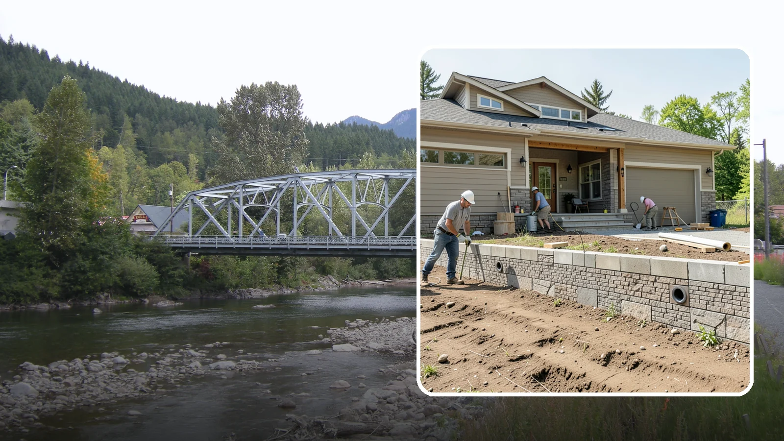 Segmental Block Retaining Wall in Skykomish, King County, WA - Constructing a mortarless wall from interlocking concrete blocks engineered to flex with soil and seismic loads.