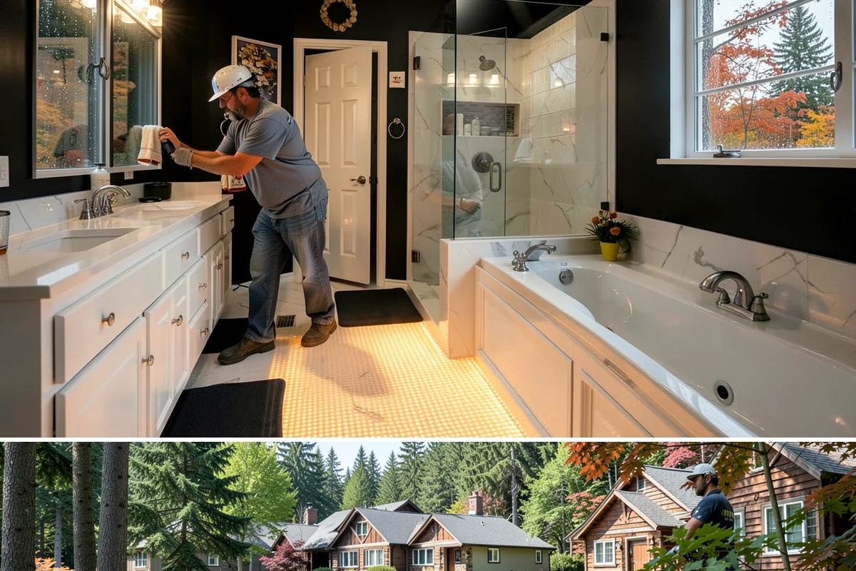 Shower Niche Installation in Edgewood, Pierce County, WA - Niches are built into the shower framing, so they fit naturally within an indoor cold-season remodel.