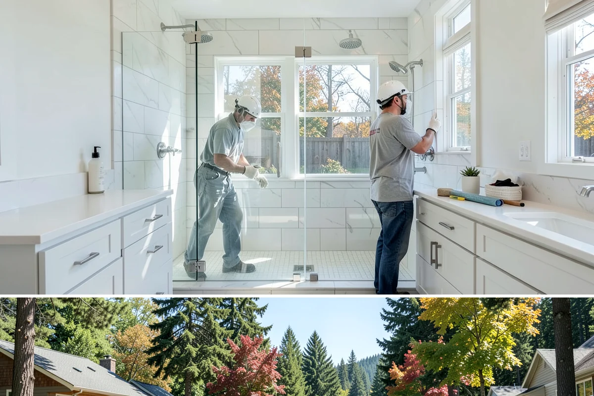 Shower Niche Installation in Orting, Pierce County, WA - Niches are built into the shower framing, so they fit naturally within an indoor cold-season remodel.