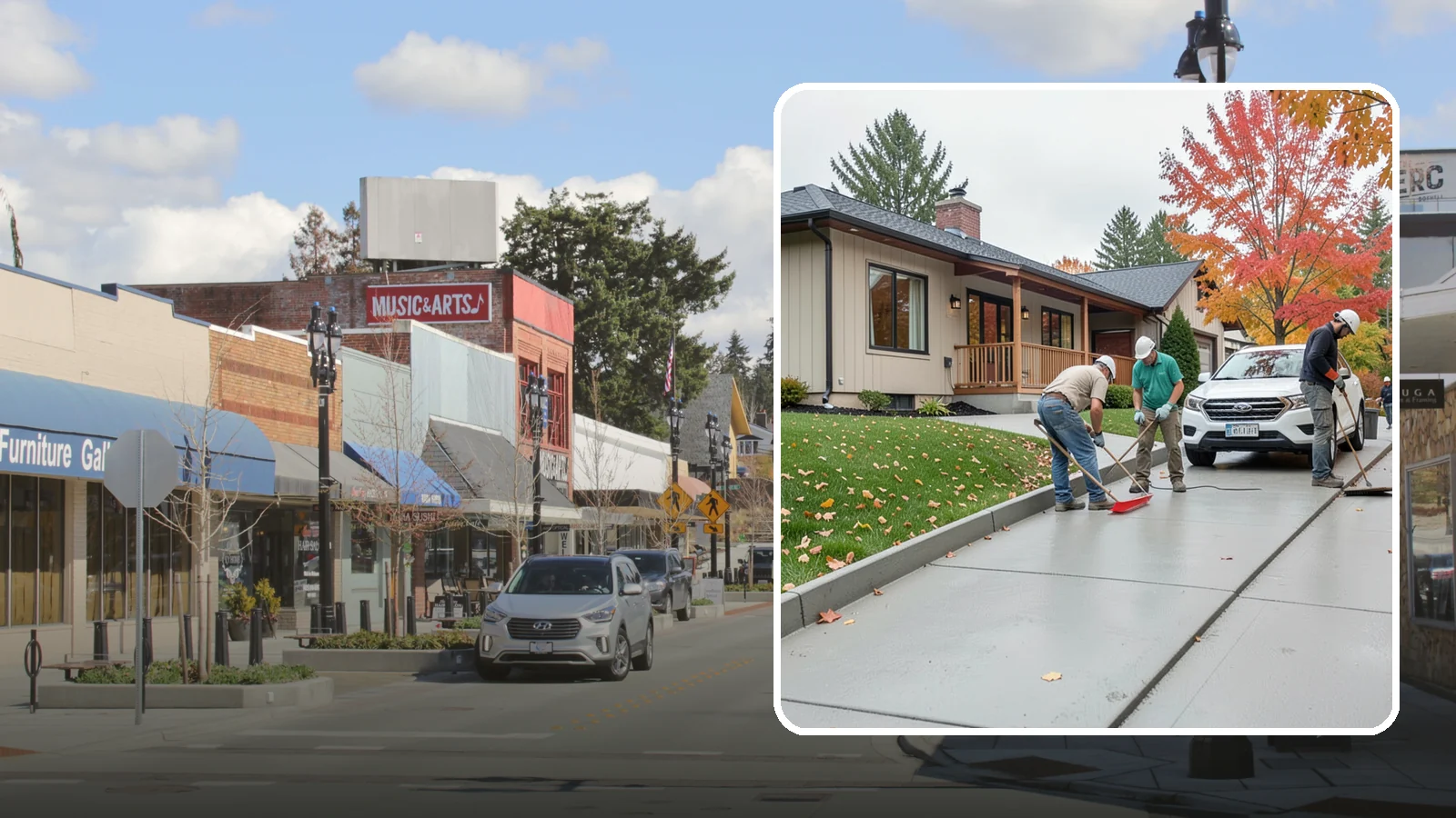 Sidewalk Installation in Bothell, King County, WA - Code-compliant sidewalks poured with the slope and jointing needed to stay flat and safe in wet climates.