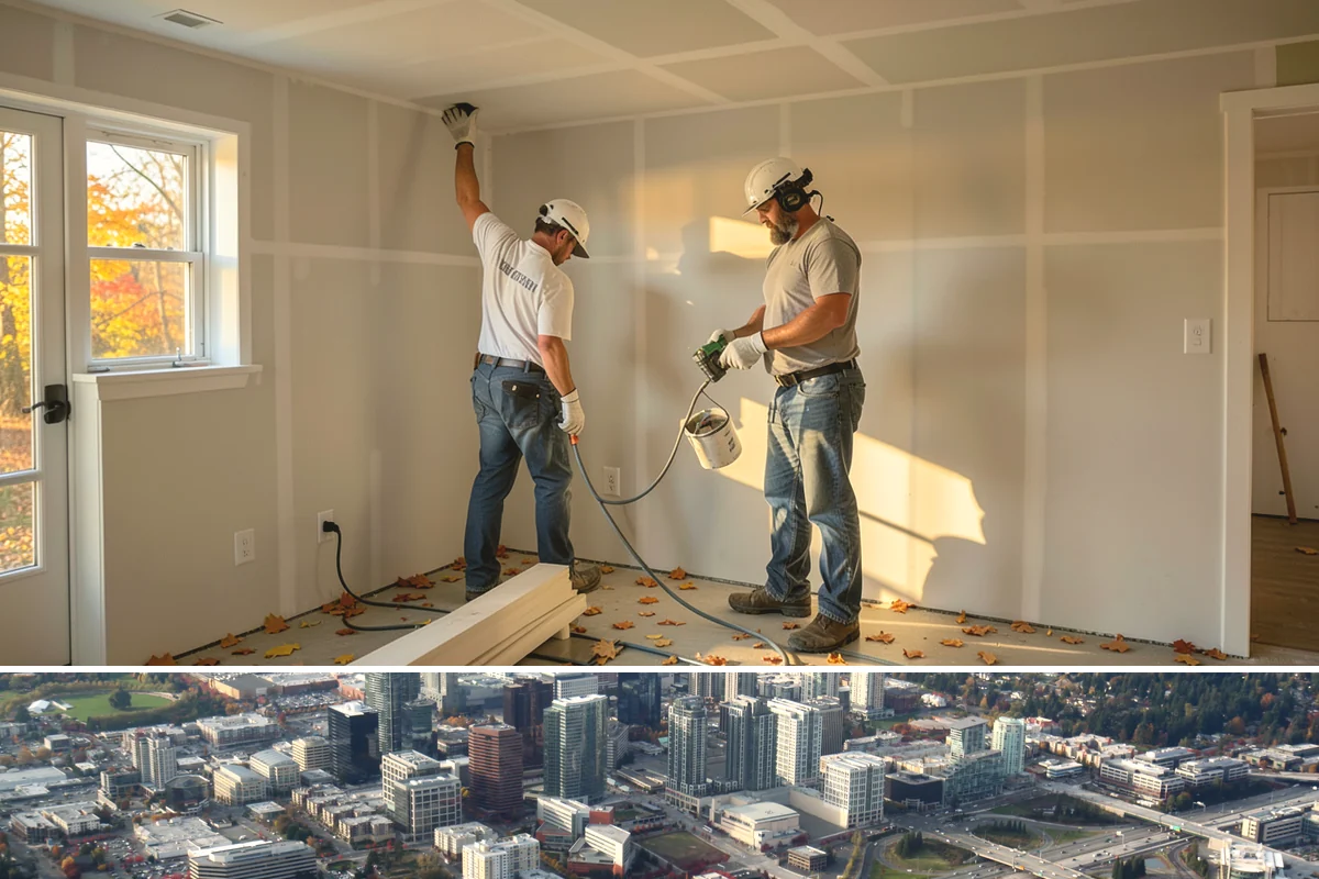 Skim Coating in Bellevue, King County, WA - Skim coating is interior work done year-round, a productive choice during the wet Pacific Northwest winter.