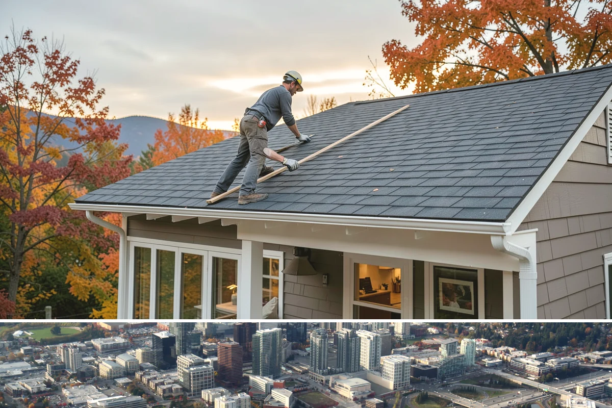 Skylight Installation in Bellevue, King County, WA - We install skylights in dry weather windows so the roof opening and flashing stay protected during the work.