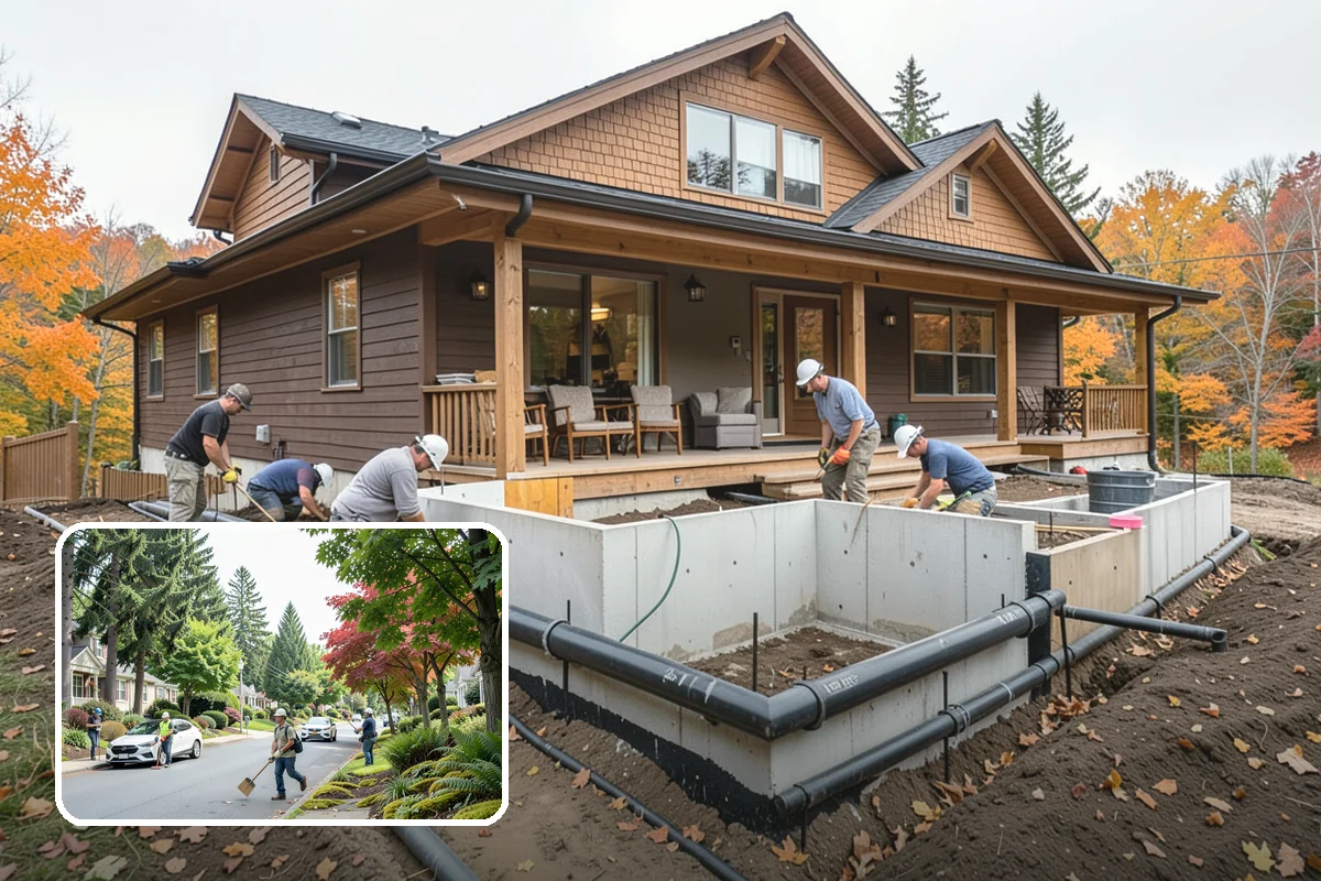 Slab Foundation Installation in Beaux Arts Village, King County, WA - One integrated pour that serves as footing and floor