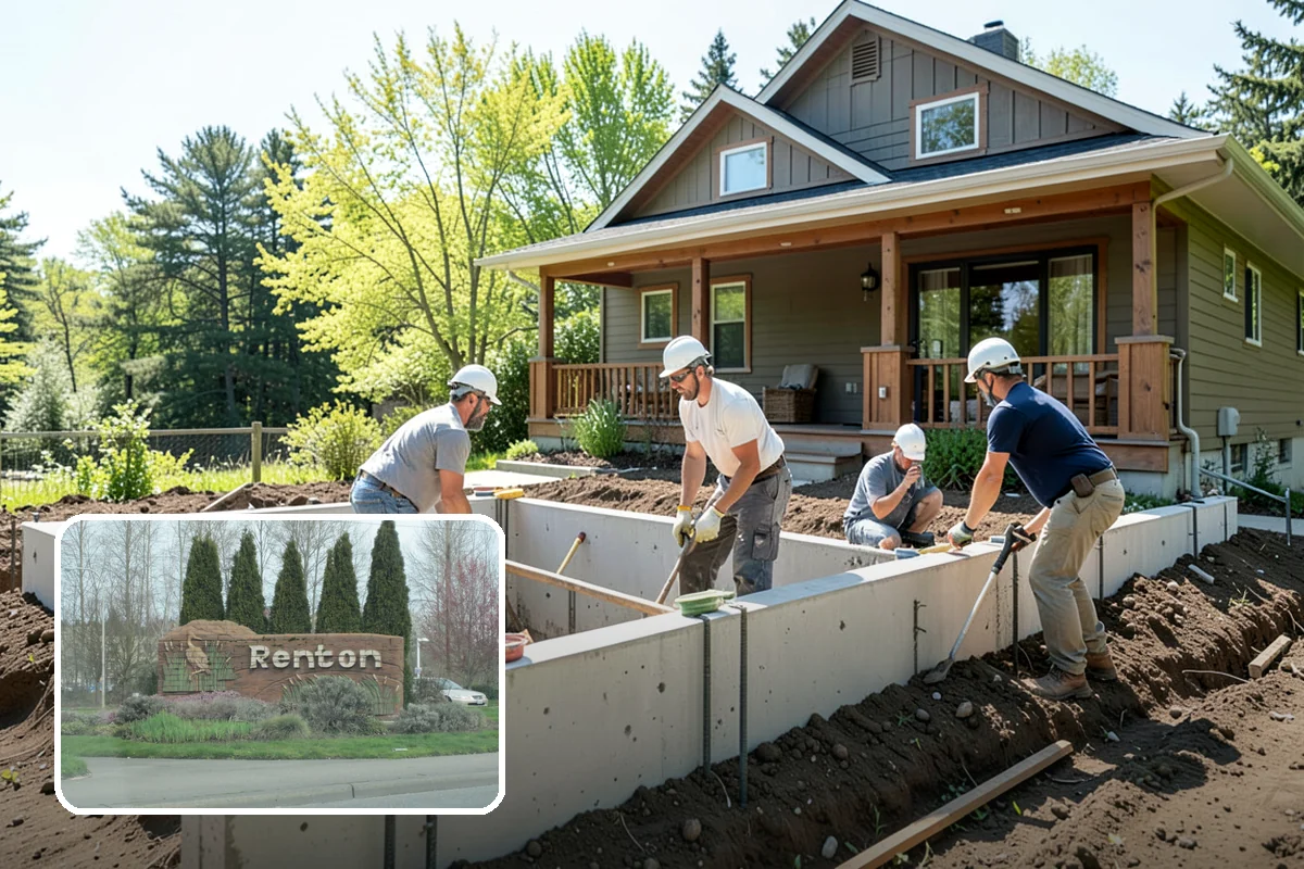 Slab Foundation Installation in Renton, King County, WA - One integrated pour that serves as footing and floor