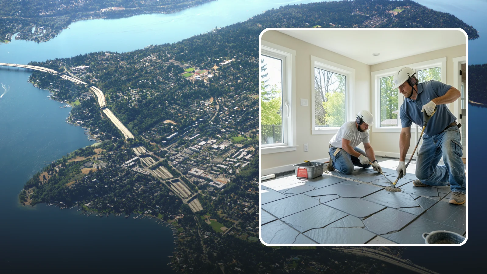 Slate Flooring Installation in Mercer Island, King County, WA - Rugged slate flooring installation that delivers natural slip resistance and earthy texture for high-traffic areas.
