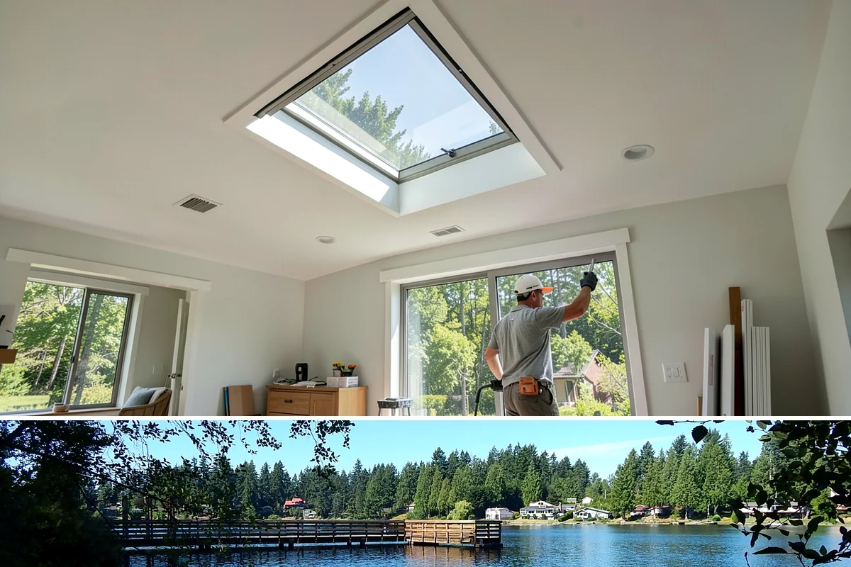 Solarium Construction in Federal Way, King County, WA - Glass-roof installation is scheduled for dry weather to guarantee watertight seals before the rains return.
