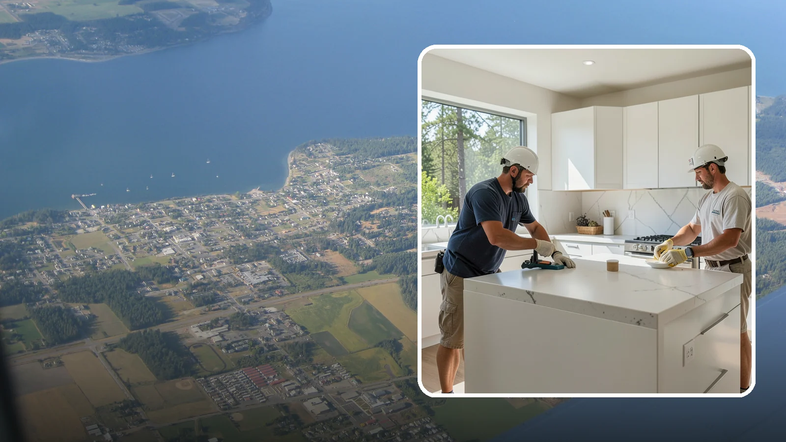 Solid Surface Countertop Installation in Coupeville, Island County, WA - Seamless solid surface countertop installation with integrated sinks and virtually invisible joints.