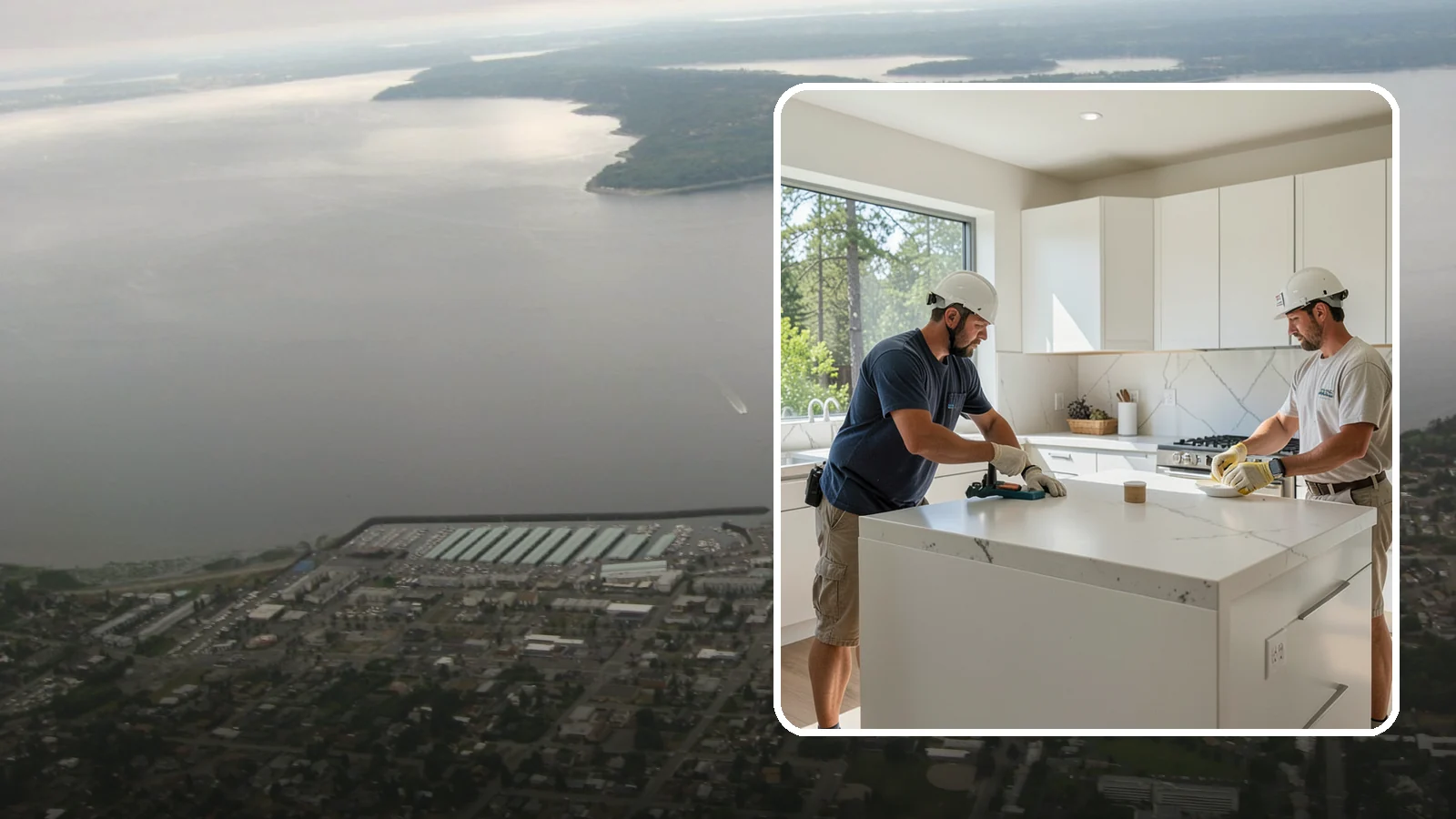 Solid Surface Countertop Installation in Des Moines, King County, WA - Seamless solid surface countertop installation with integrated sinks and virtually invisible joints.