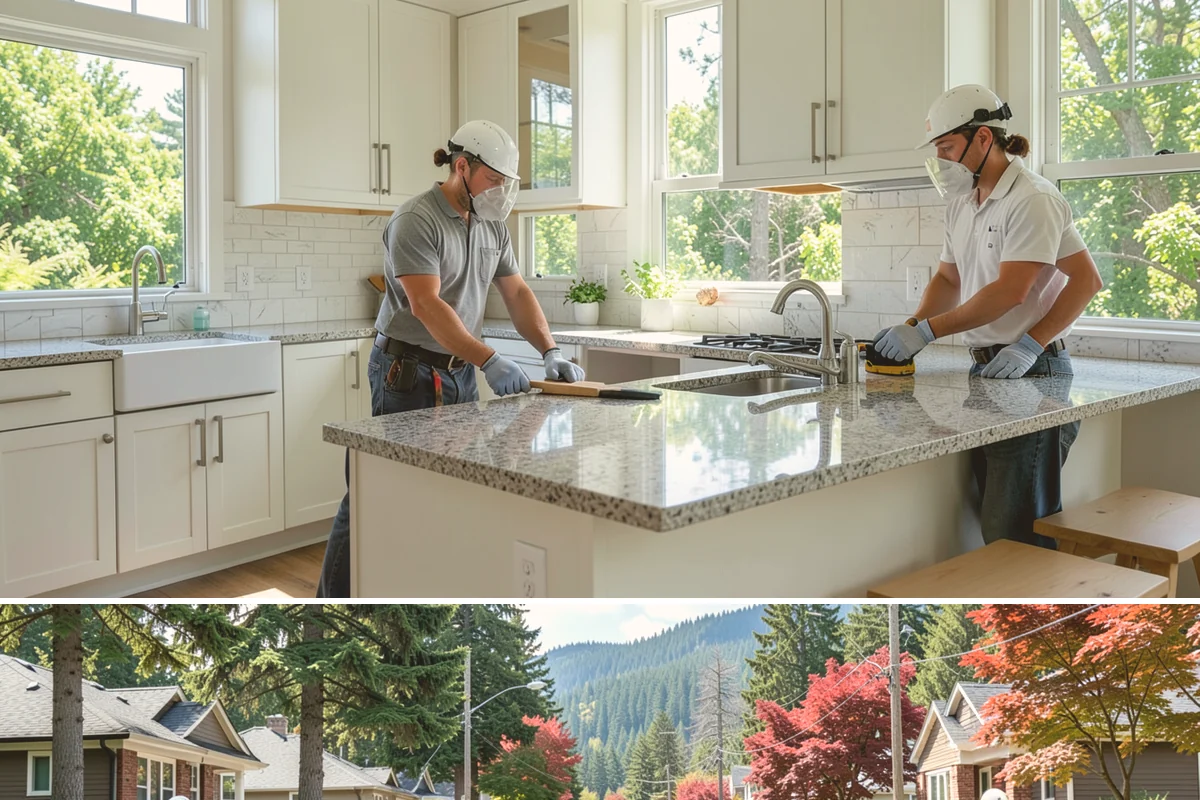 Solid Surface Countertop Installation in Hunts Point, King County, WA - Solid surface installs indoors year-round, unaffected by the rainy PNW season.