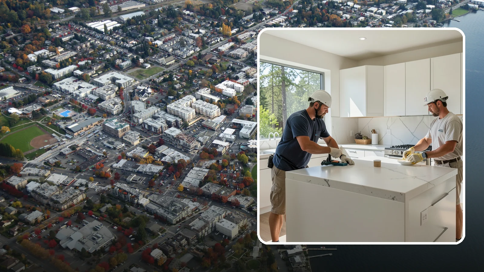 Solid Surface Countertop Installation in Kirkland, King County, WA - Seamless solid surface countertop installation with integrated sinks and virtually invisible joints.