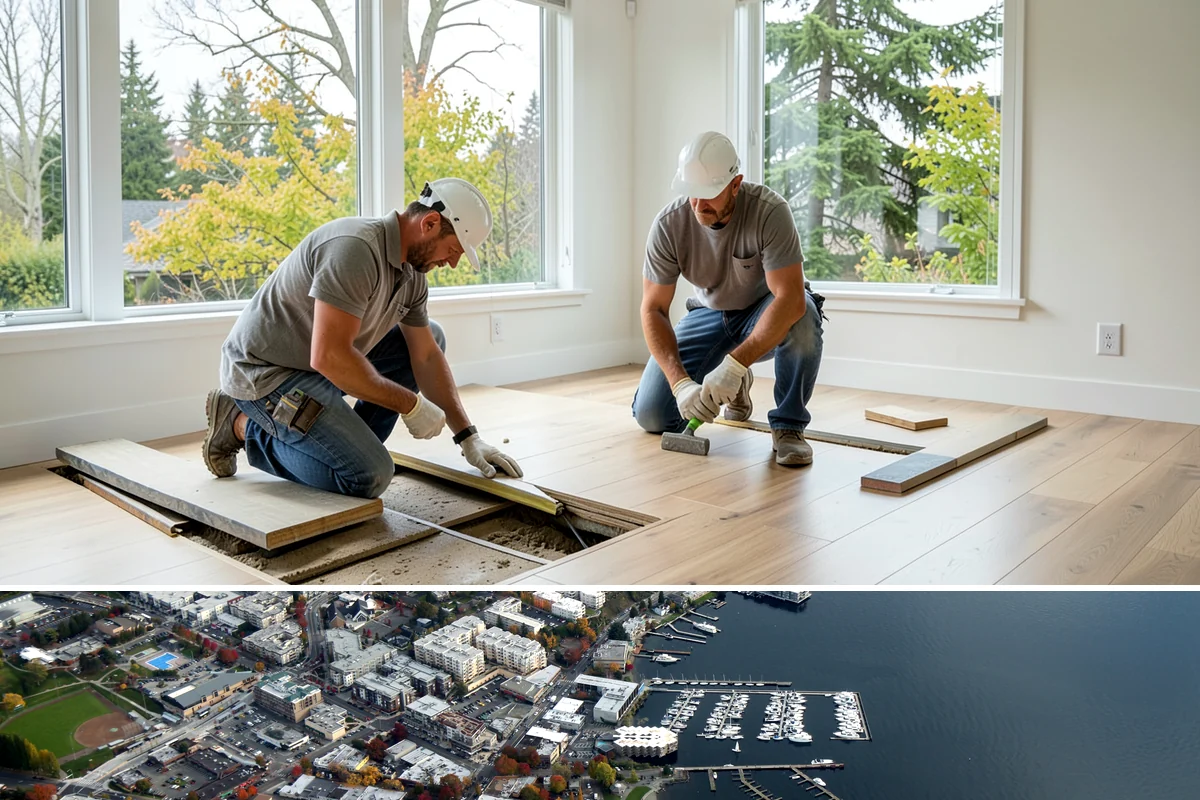 Solid Surface Countertop Installation in Kirkland, King County, WA - Solid surface installs indoors year-round, unaffected by the rainy PNW season.