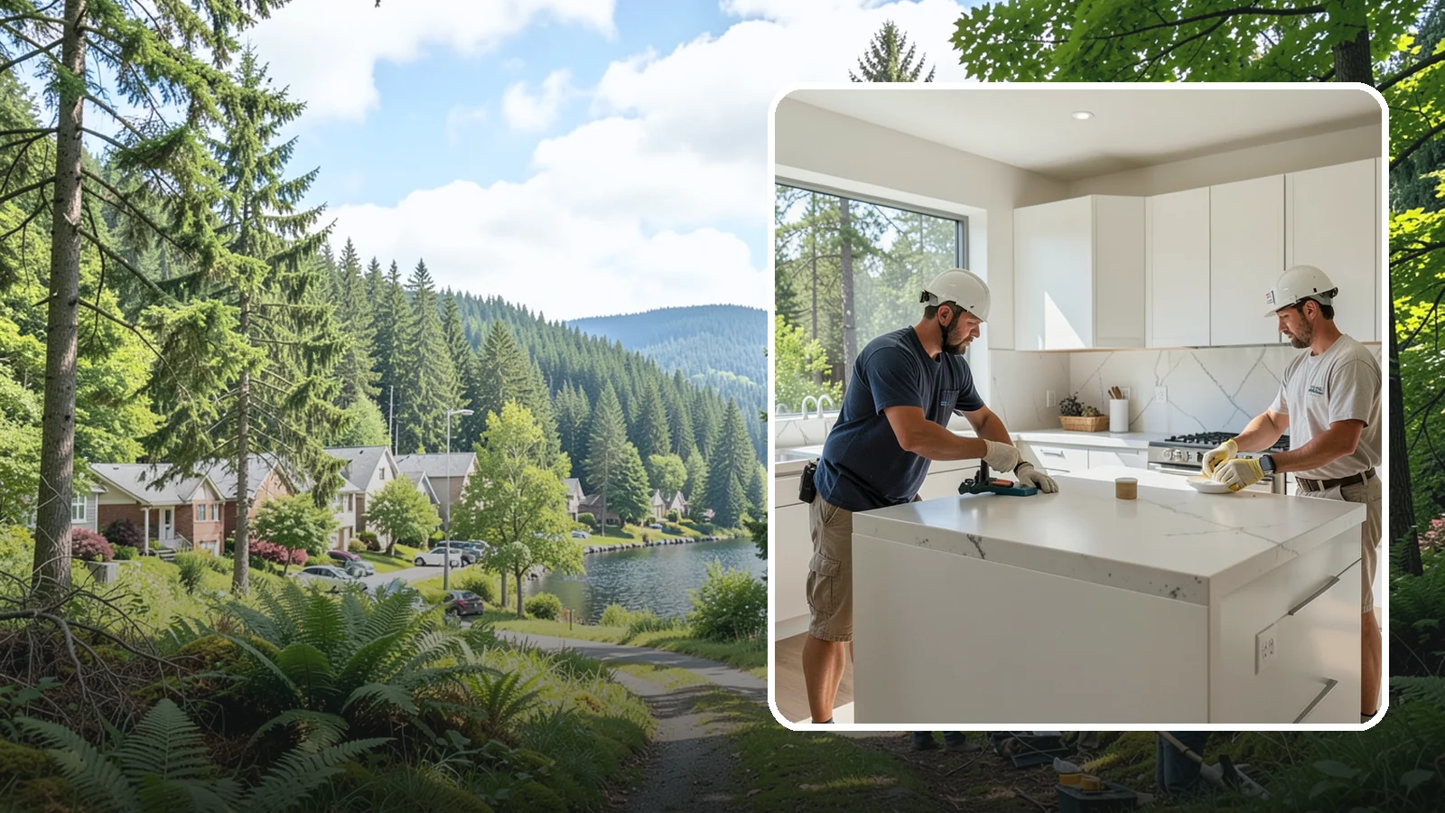 Solid Surface Countertop Installation in Lake Forest Park, King County, WA - Seamless solid surface countertop installation with integrated sinks and virtually invisible joints.