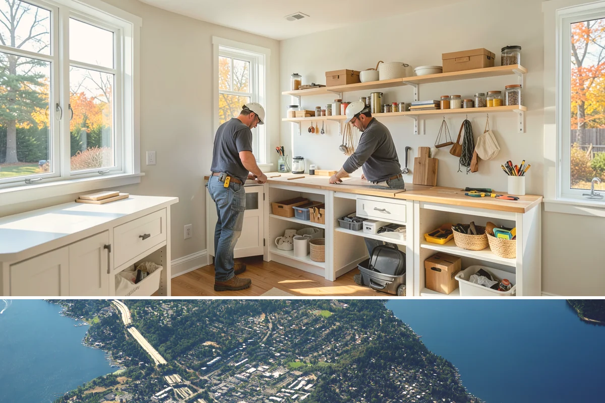 Solid Surface Countertop Installation in Mercer Island, King County, WA - Solid surface installs indoors year-round, unaffected by the rainy PNW season.