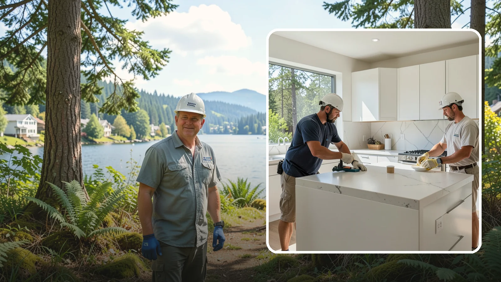 Solid Surface Countertop Installation in Milton, King County, WA - Seamless solid surface countertop installation with integrated sinks and virtually invisible joints.