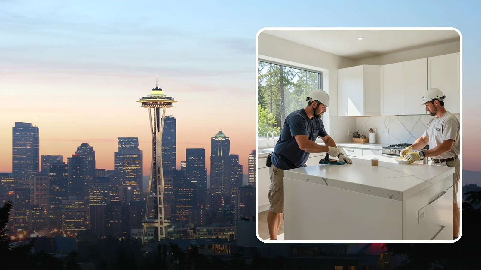 Solid Surface Countertop Installation in Seattle, King County, WA - Seamless solid surface countertop installation with integrated sinks and virtually invisible joints.