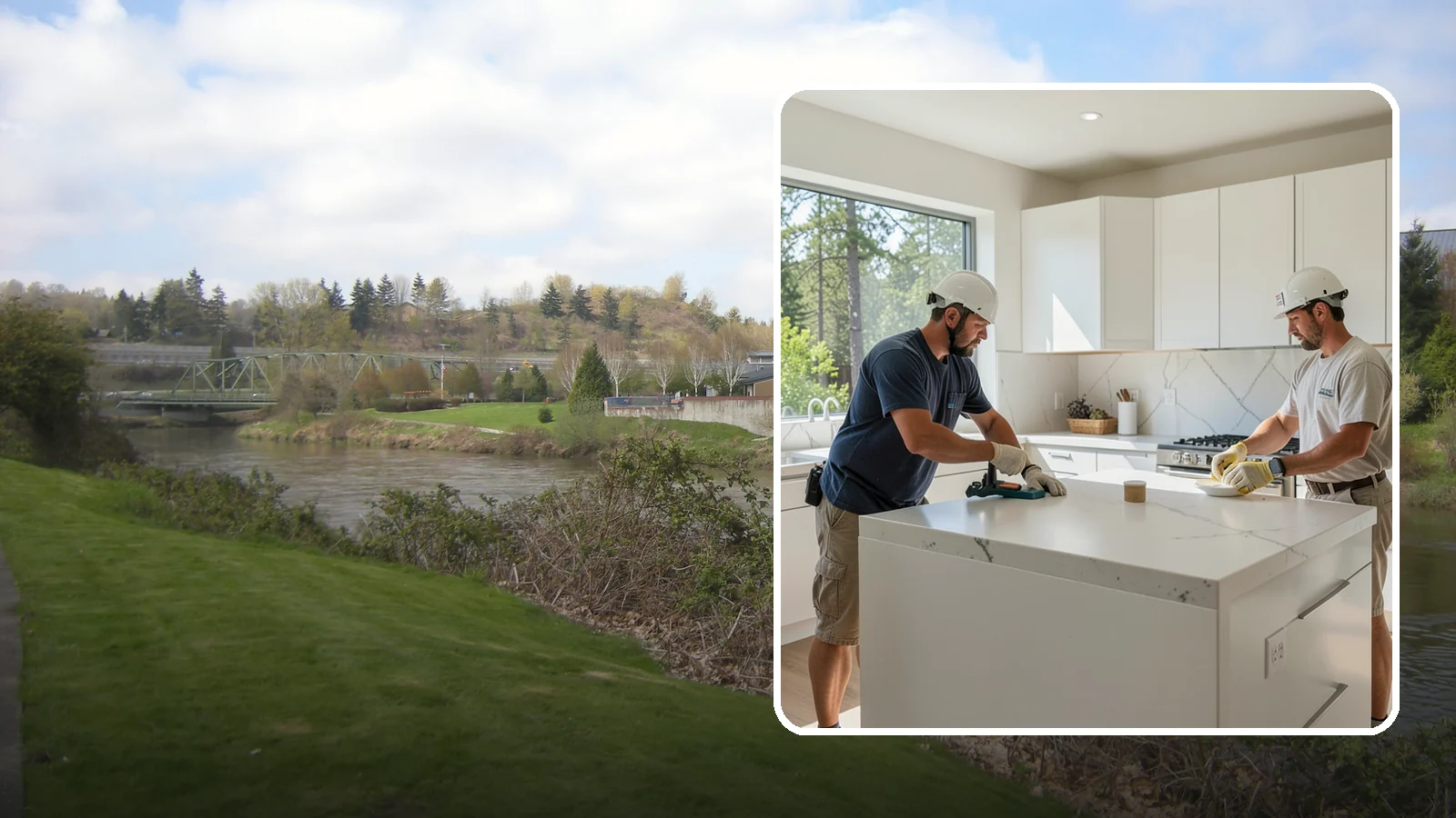 Solid Surface Countertop Installation in Tukwila, King County, WA - Seamless solid surface countertop installation with integrated sinks and virtually invisible joints.