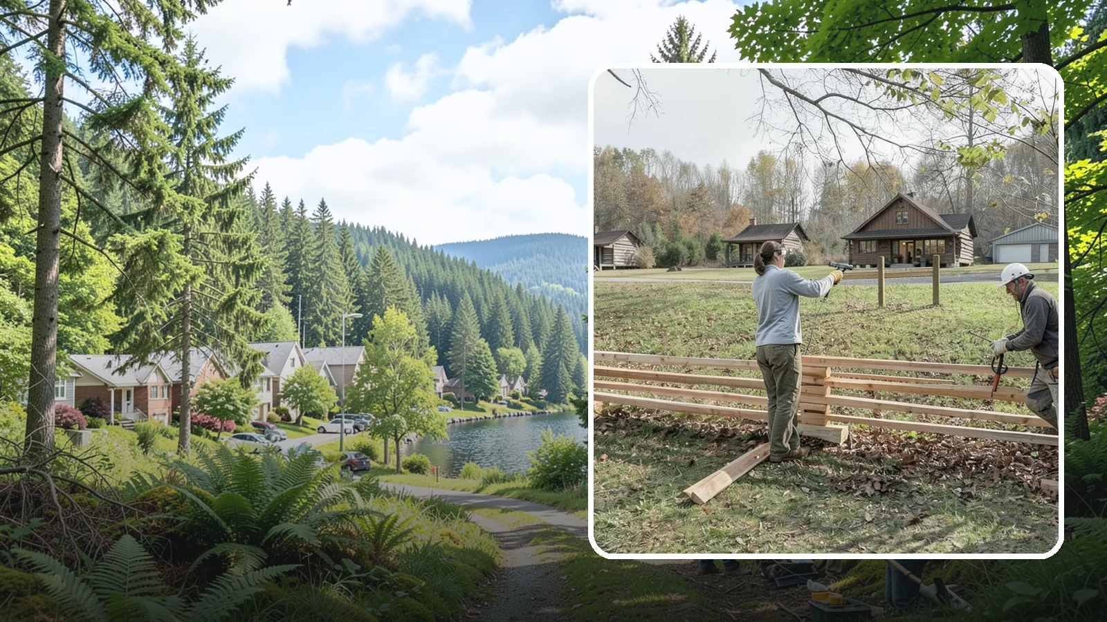 Split Rail Fence Installation in Lake Forest Park, King County, WA - A rustic split rail fence that defines property lines and adds country character without blocking the view.