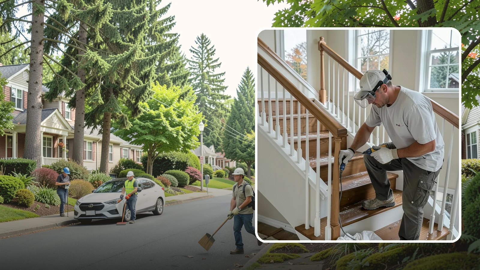Stair Refinishing in Beaux Arts Village, King County, WA - Sanding and refinishing that restores worn wood stairs to their original beauty.