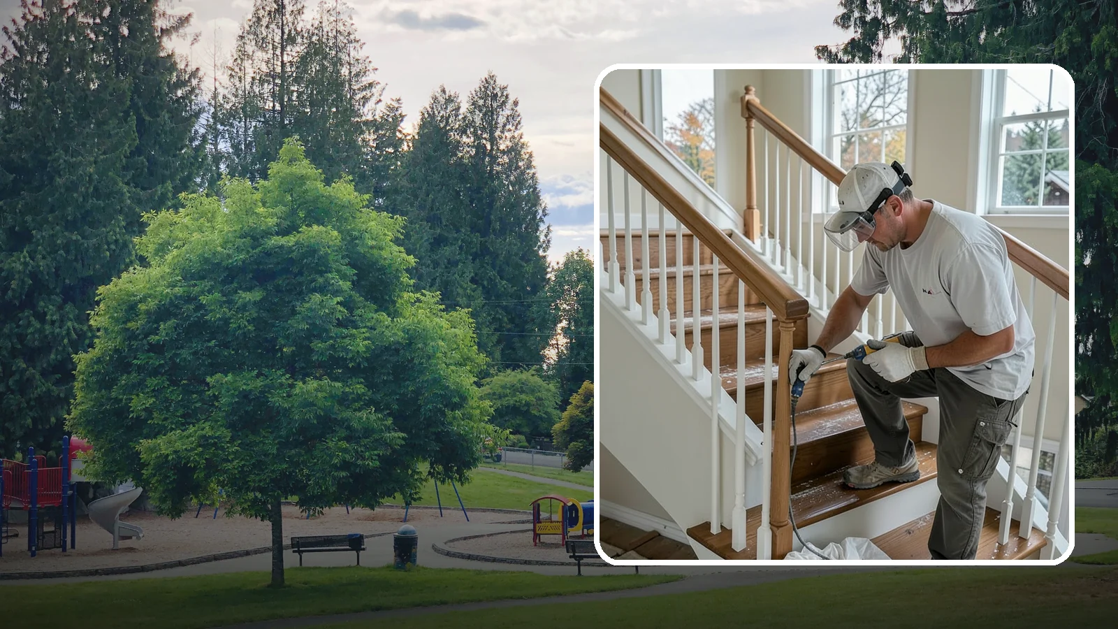 Stair Refinishing in Bonney Lake, Pierce County, WA - Sanding and refinishing that restores worn wood stairs to their original beauty.