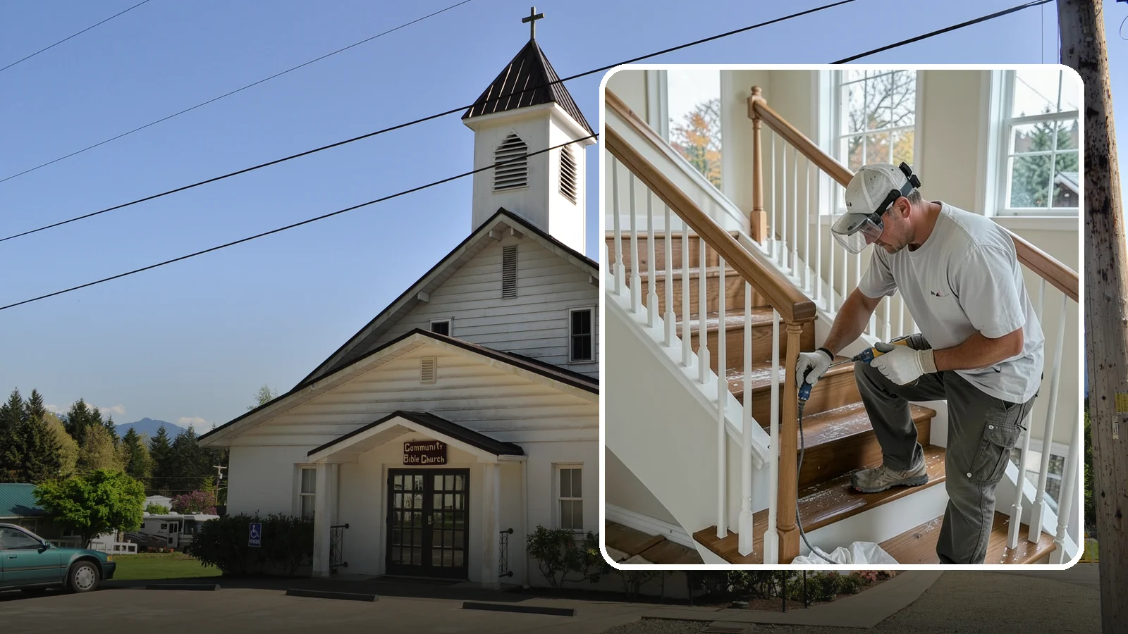 Stair Refinishing in Concrete, Skagit County, WA - Sanding and refinishing that restores worn wood stairs to their original beauty.