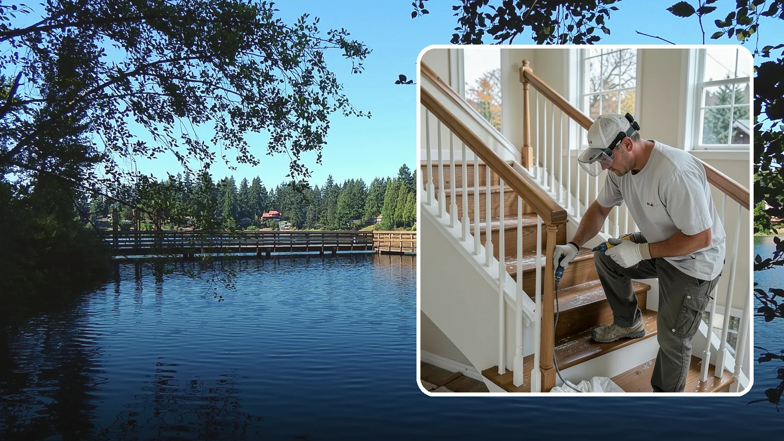 Stair Refinishing in Federal Way, King County, WA - Sanding and refinishing that restores worn wood stairs to their original beauty.