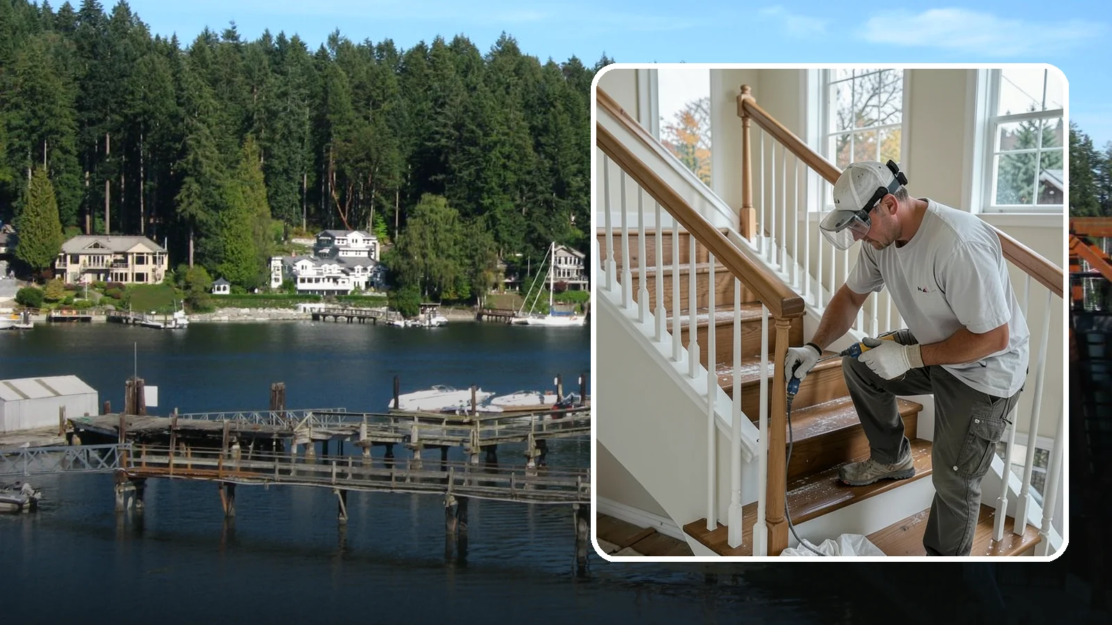 Stair Refinishing in Gig Harbor, Pierce County, WA - Sanding and refinishing that restores worn wood stairs to their original beauty.