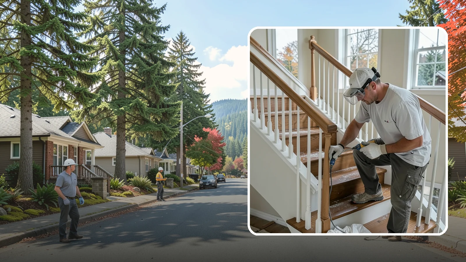 Stair Refinishing in Hunts Point, King County, WA - Sanding and refinishing that restores worn wood stairs to their original beauty.