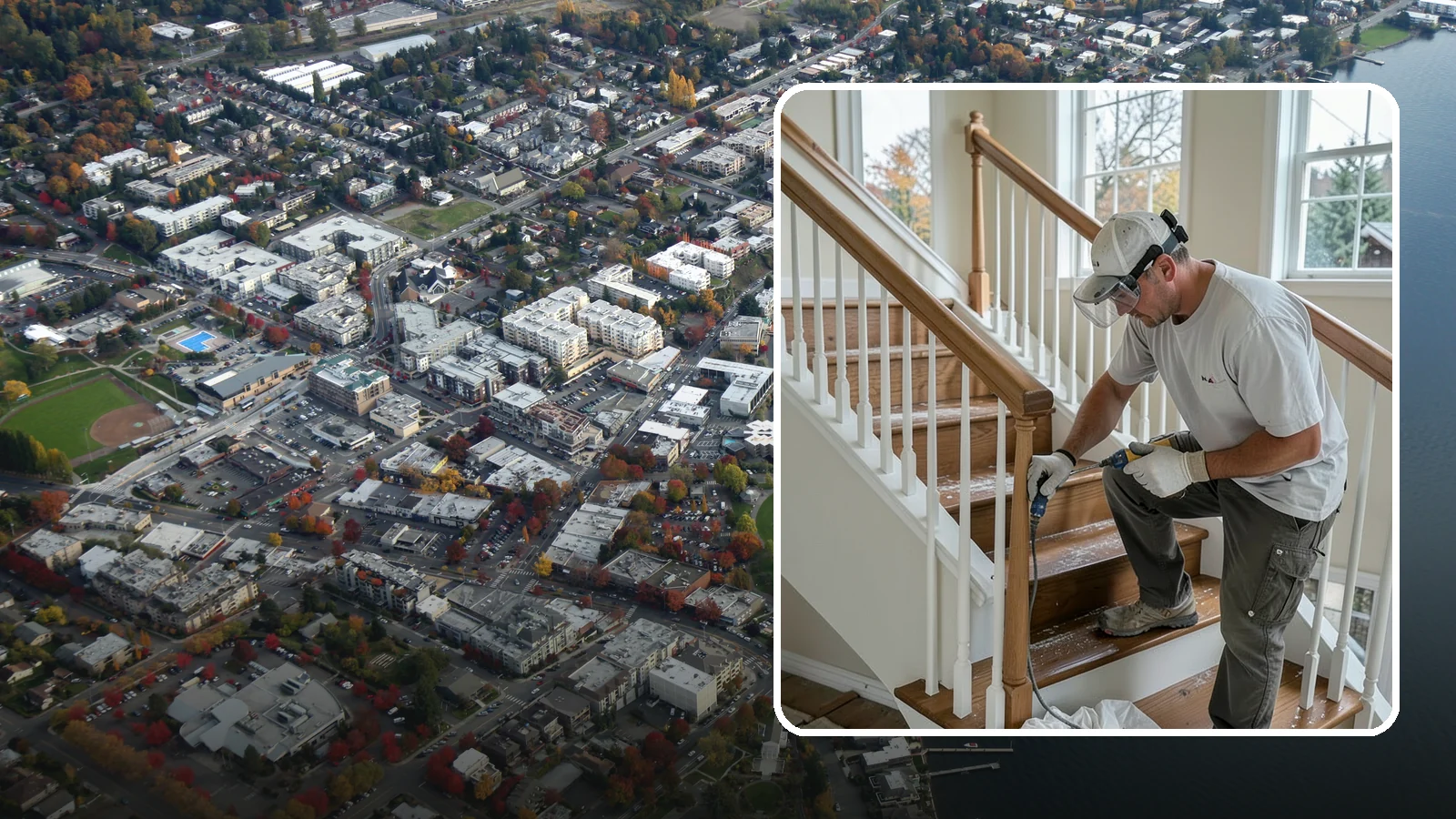 Stair Refinishing in Kirkland, King County, WA - Sanding and refinishing that restores worn wood stairs to their original beauty.