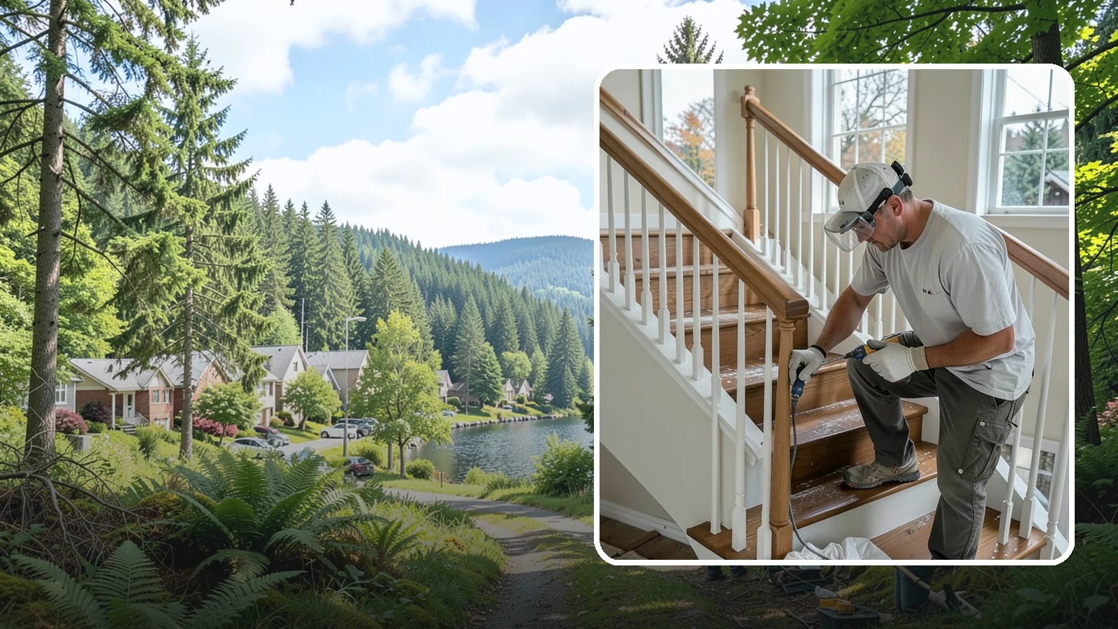 Stair Refinishing in Lake Forest Park, King County, WA - Sanding and refinishing that restores worn wood stairs to their original beauty.