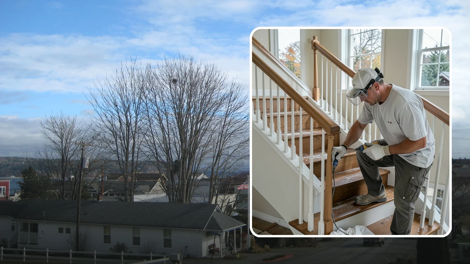 Stair Refinishing in Langley, Island County, WA - Sanding and refinishing that restores worn wood stairs to their original beauty.