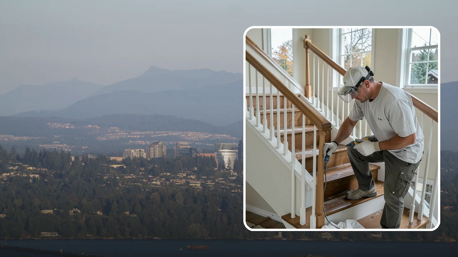 Stair Refinishing in Medina, King County, WA - Sanding and refinishing that restores worn wood stairs to their original beauty.