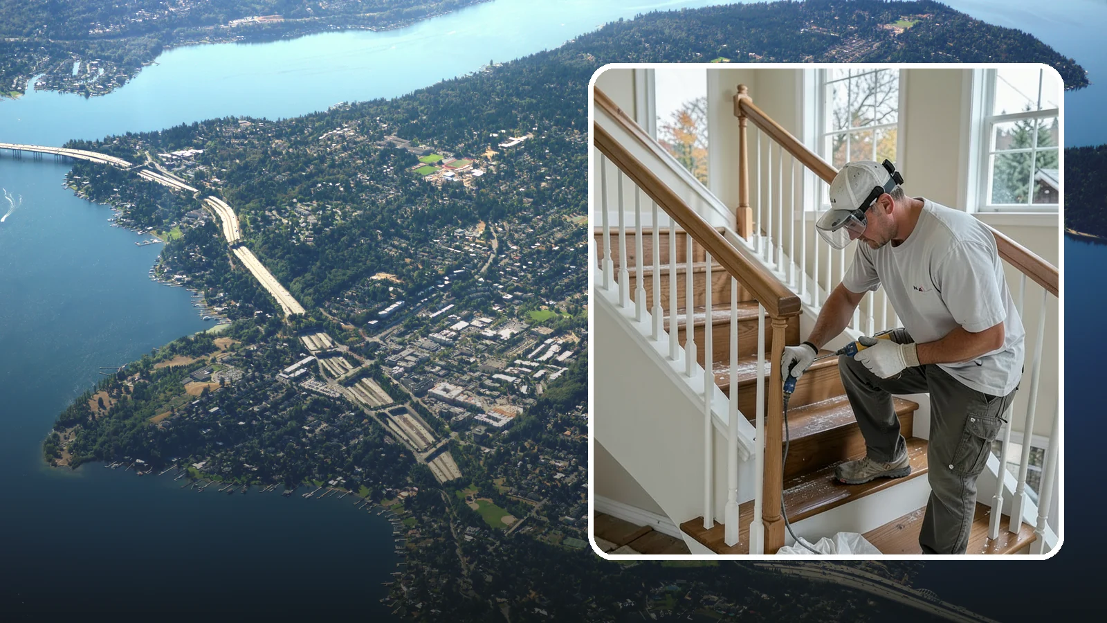 Stair Refinishing in Mercer Island, King County, WA - Sanding and refinishing that restores worn wood stairs to their original beauty.