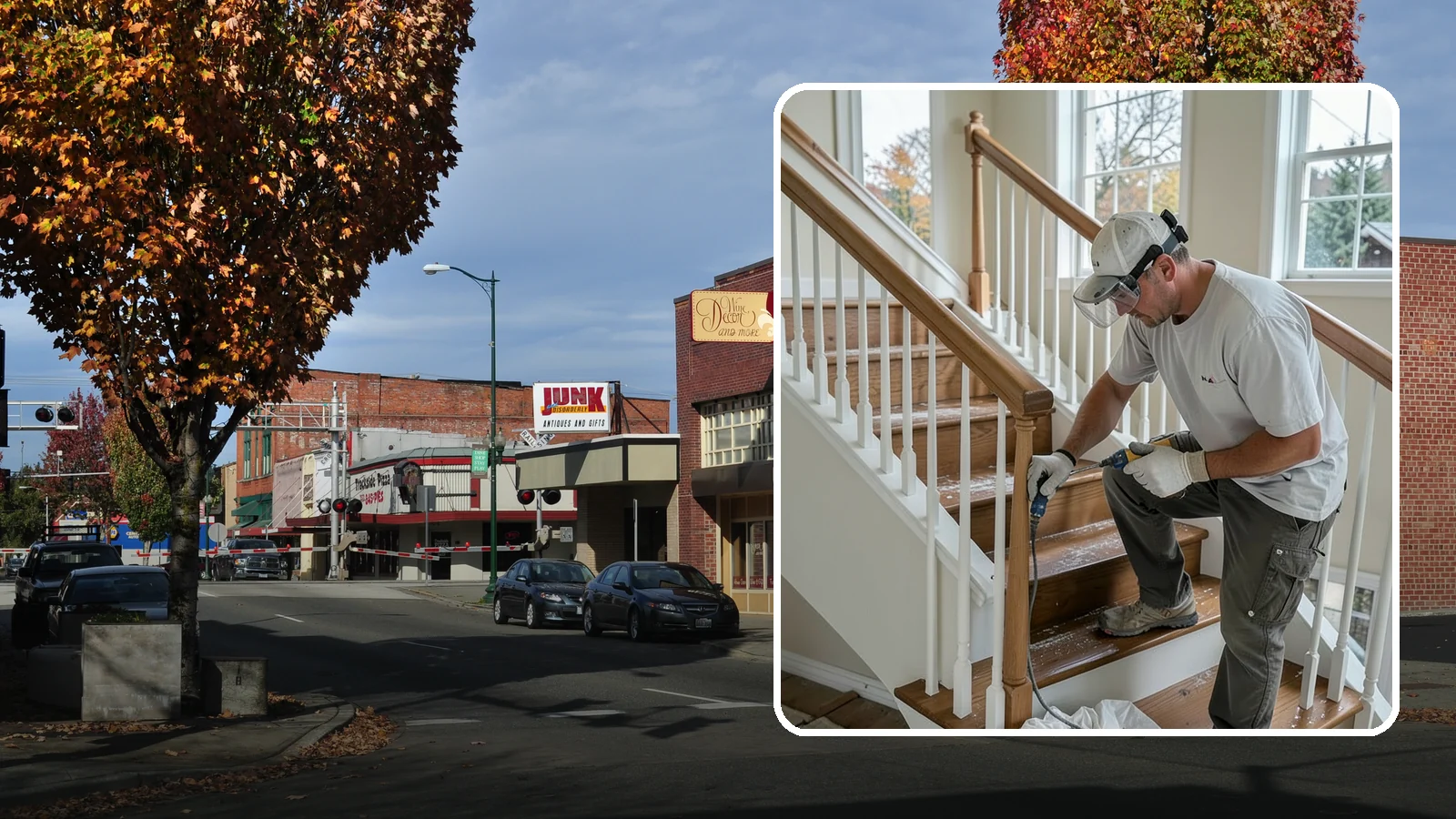 Stair Refinishing in Puyallup, Pierce County, WA - Sanding and refinishing that restores worn wood stairs to their original beauty.