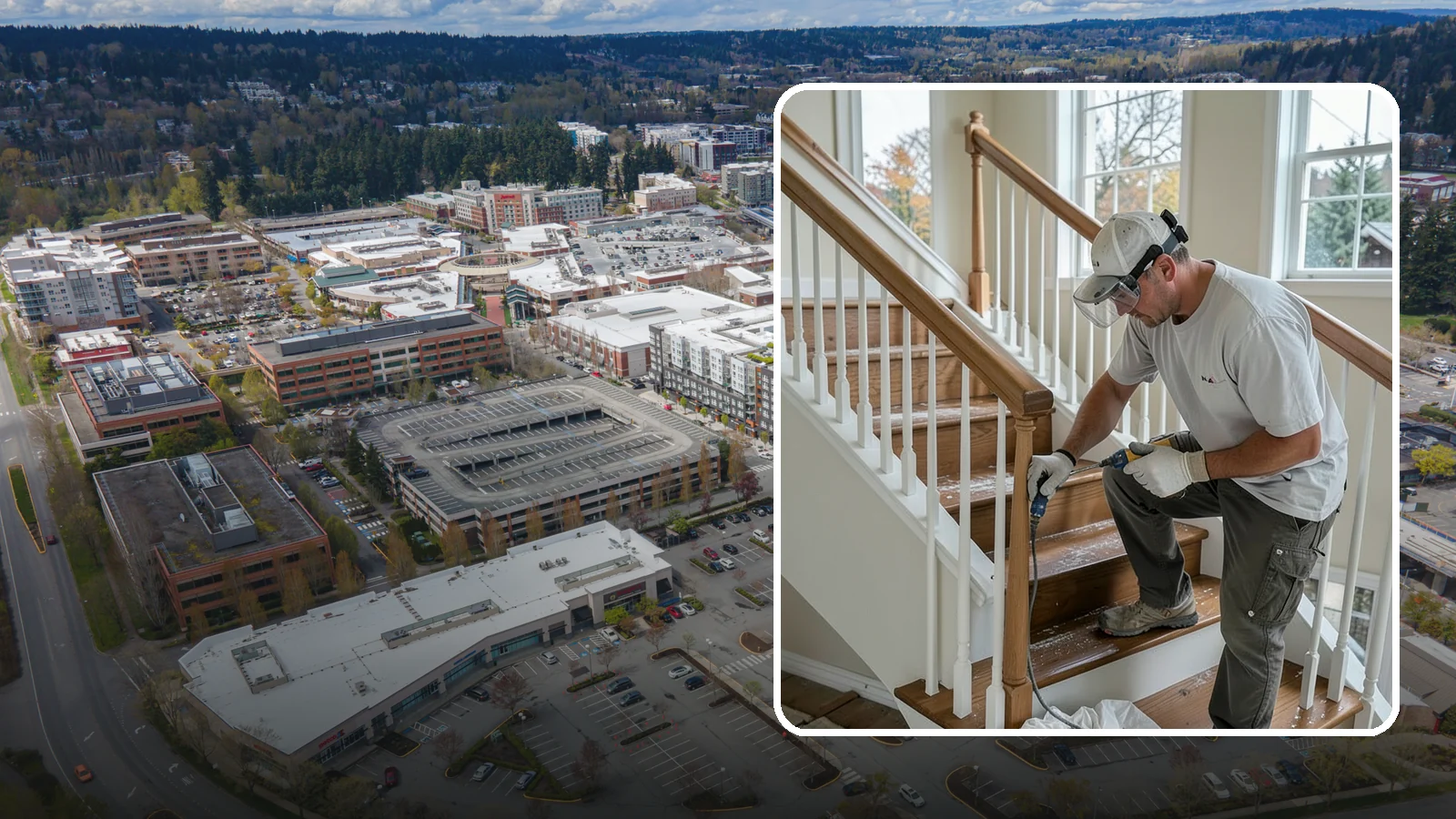 Stair Refinishing in Redmond, King County, WA - Sanding and refinishing that restores worn wood stairs to their original beauty.