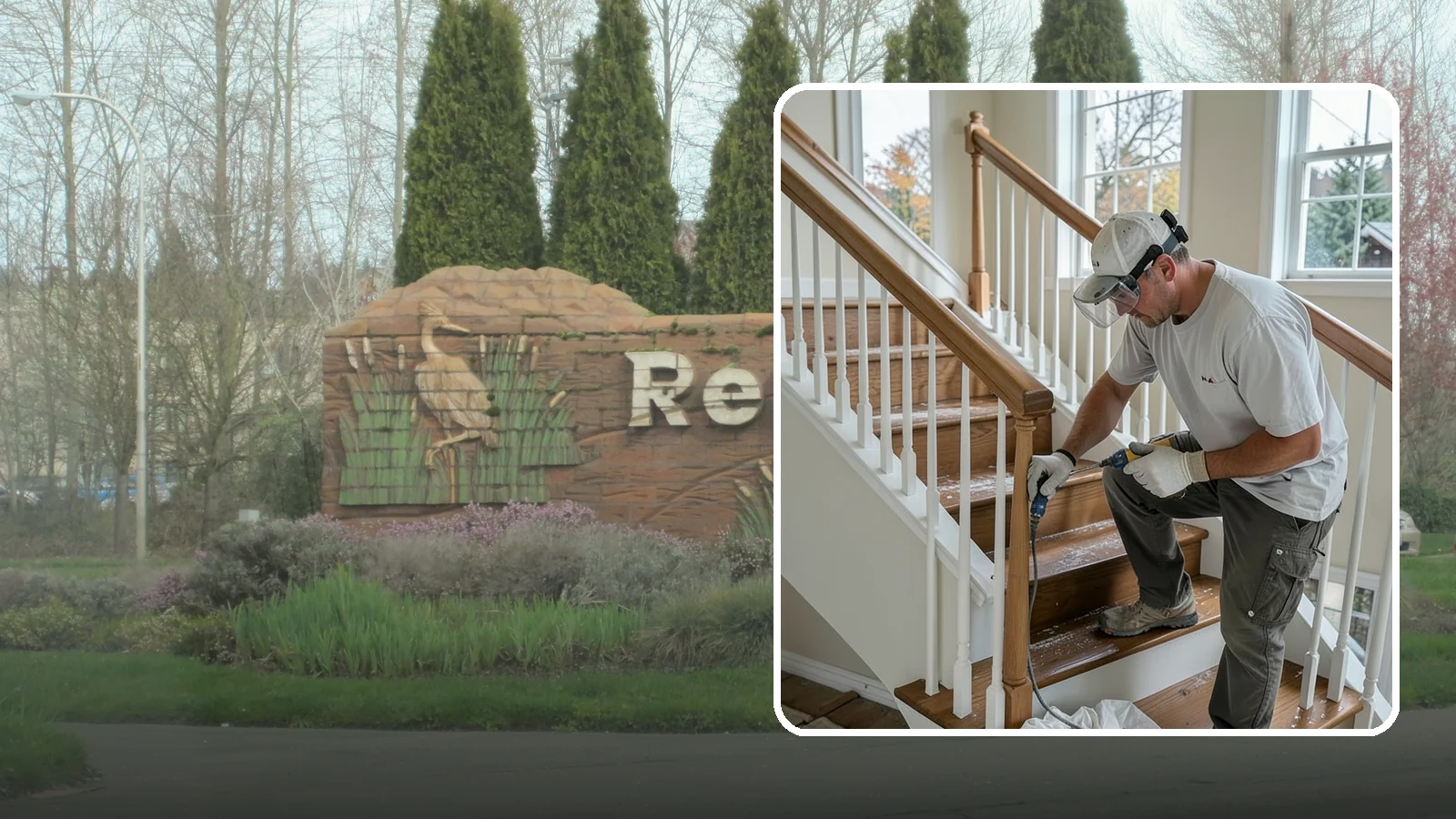 Stair Refinishing in Renton, King County, WA - Sanding and refinishing that restores worn wood stairs to their original beauty.
