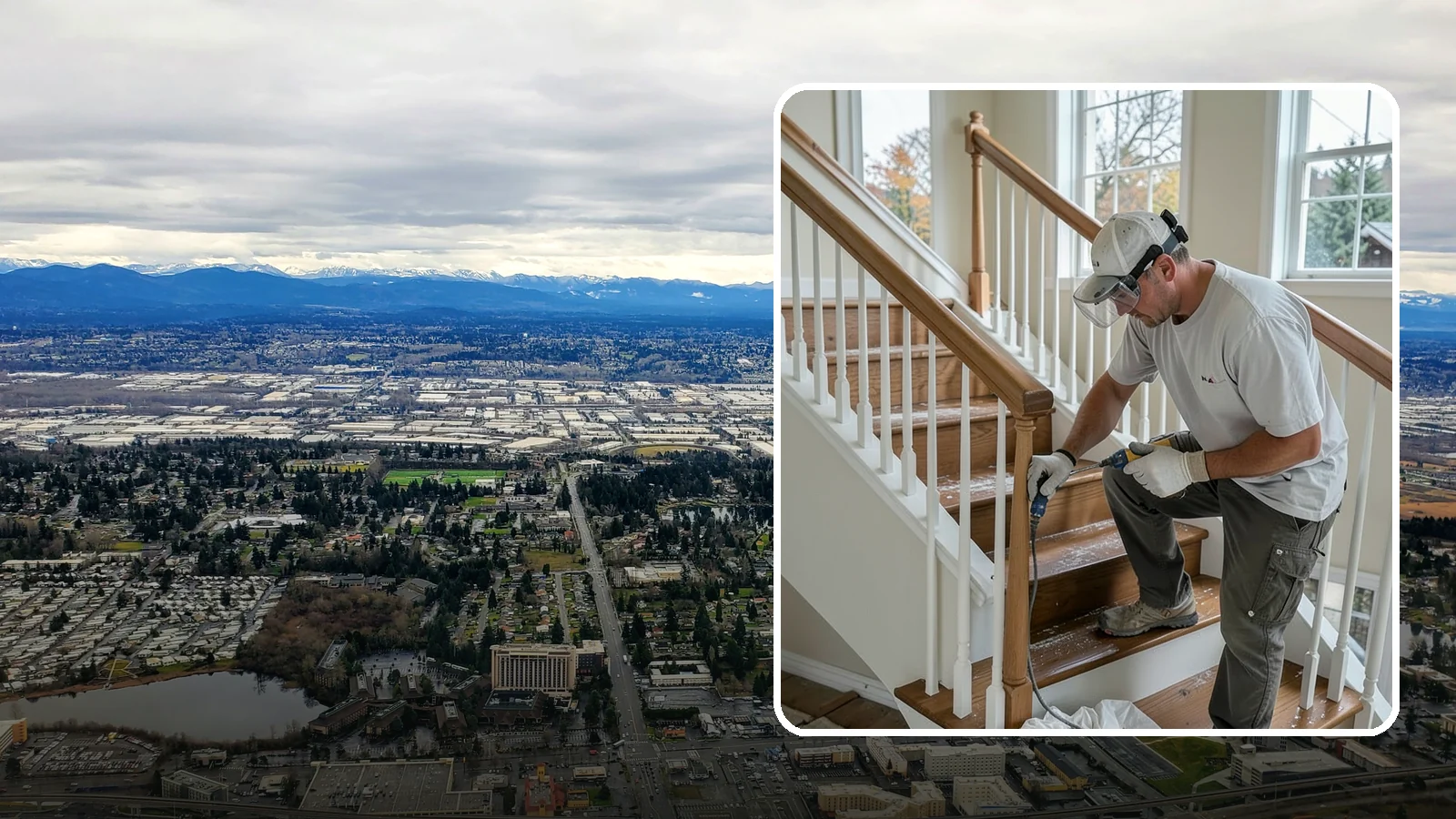 Stair Refinishing in SeaTac, King County, WA - Sanding and refinishing that restores worn wood stairs to their original beauty.