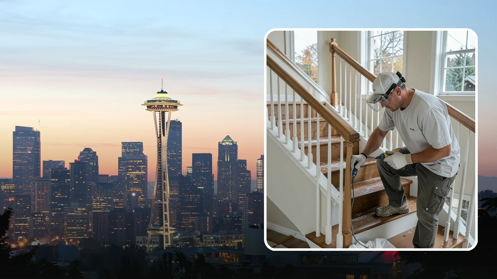 Stair Refinishing in Seattle, King County, WA - Sanding and refinishing that restores worn wood stairs to their original beauty.