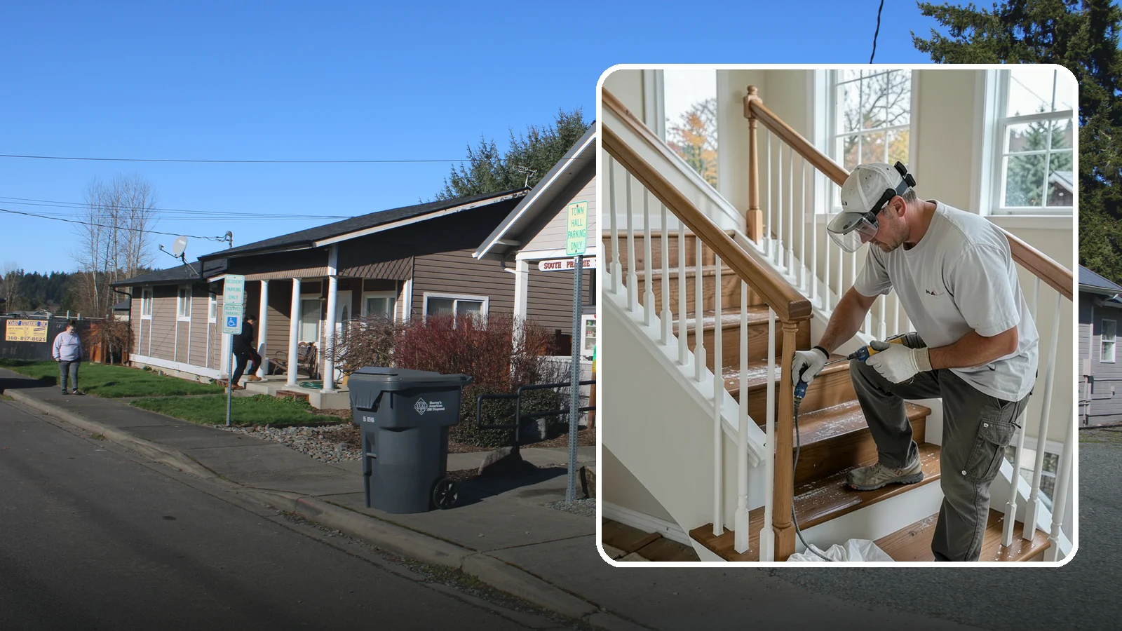 Stair Refinishing in South Prairie, Pierce County, WA - Sanding and refinishing that restores worn wood stairs to their original beauty.