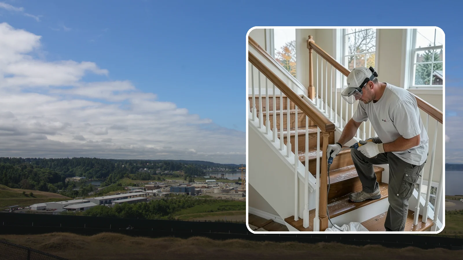 Stair Refinishing in University Place, Pierce County, WA - Sanding and refinishing that restores worn wood stairs to their original beauty.