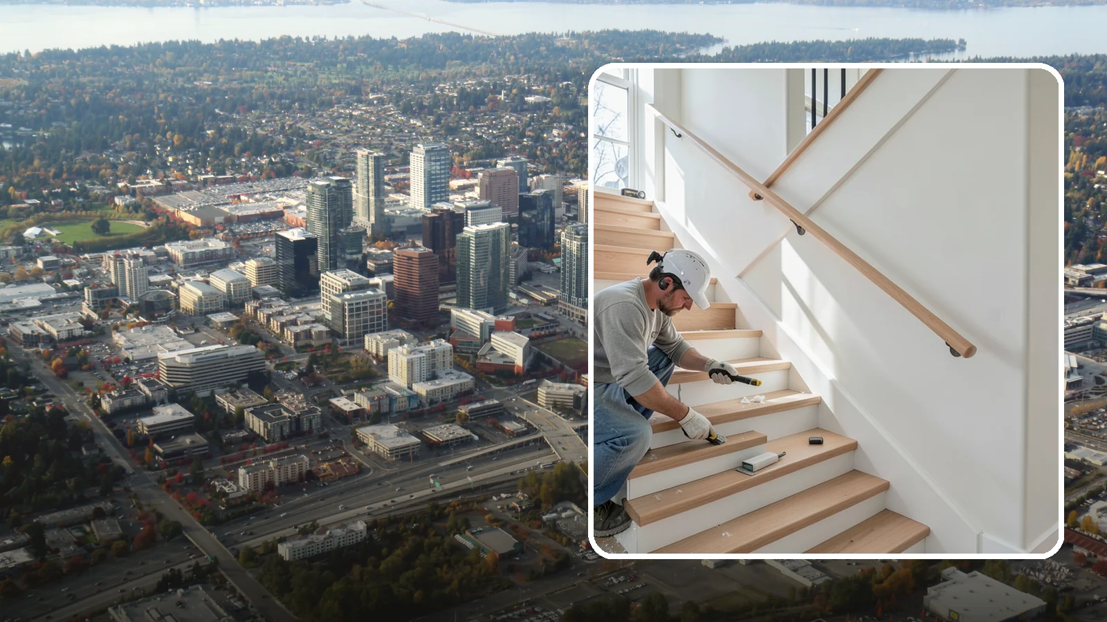 Stair Trim Installation in Bellevue, King County, WA - Detailed stair trim installation that finishes treads, risers, skirtboards, and stringers with clean precision.